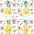 Tropical Pineapple Seamless Pattern, Watercolor Floral Digital Paper, Hibiscus Flower, Bird Design, Summer Background, Digital - Moore and Mountain