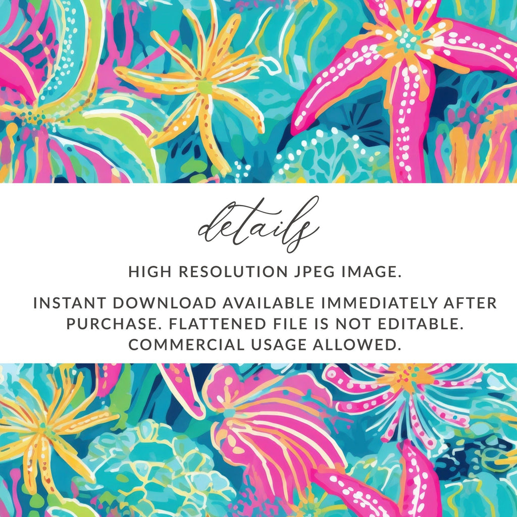 Tropical Starfish Digital Seamless Pattern, Vibrant Ocean Print, Bright Summer Texture, Digital Paper for Fabric, 12x12 JPEG File - Moore and Mountain