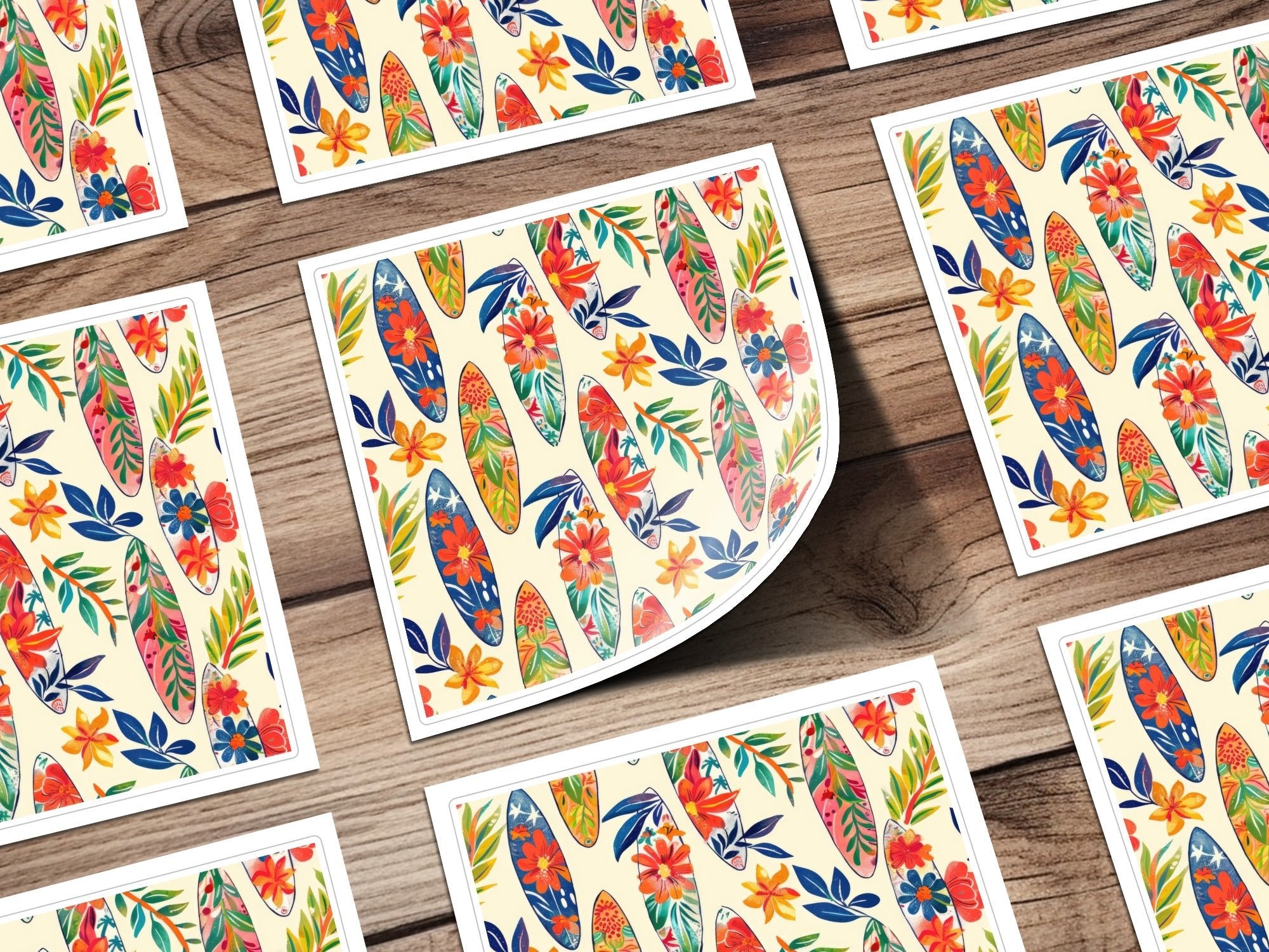 Tropical Surfboard Digital Paper, Floral Seamless Pattern, Summer Vibe, Surfing Clipart, Beach Pattern Digital, Hawaiian Design - Moore and Mountain
