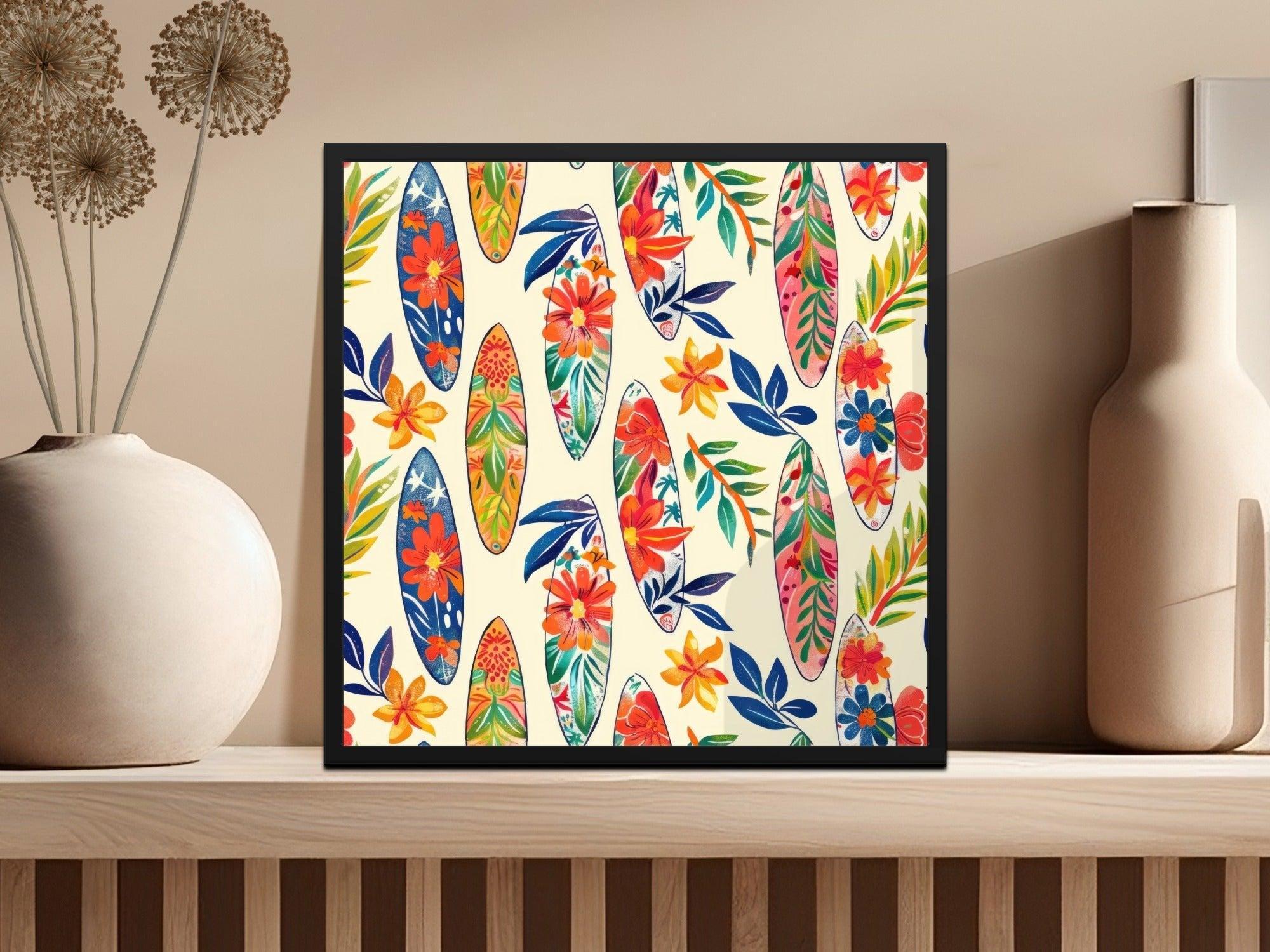Tropical Surfboard Digital Paper, Floral Seamless Pattern, Summer Vibe, Surfing Clipart, Beach Pattern Digital, Hawaiian Design - Moore and Mountain