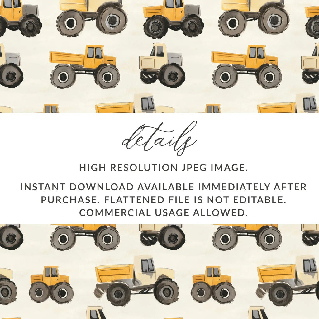 Truck Seamless Pattern Digital, Construction Vehicles Digital Paper, Boys Room Decor Fabric Design, Kids Scrapbooking, 2 JPEG Files - Moore and Mountain