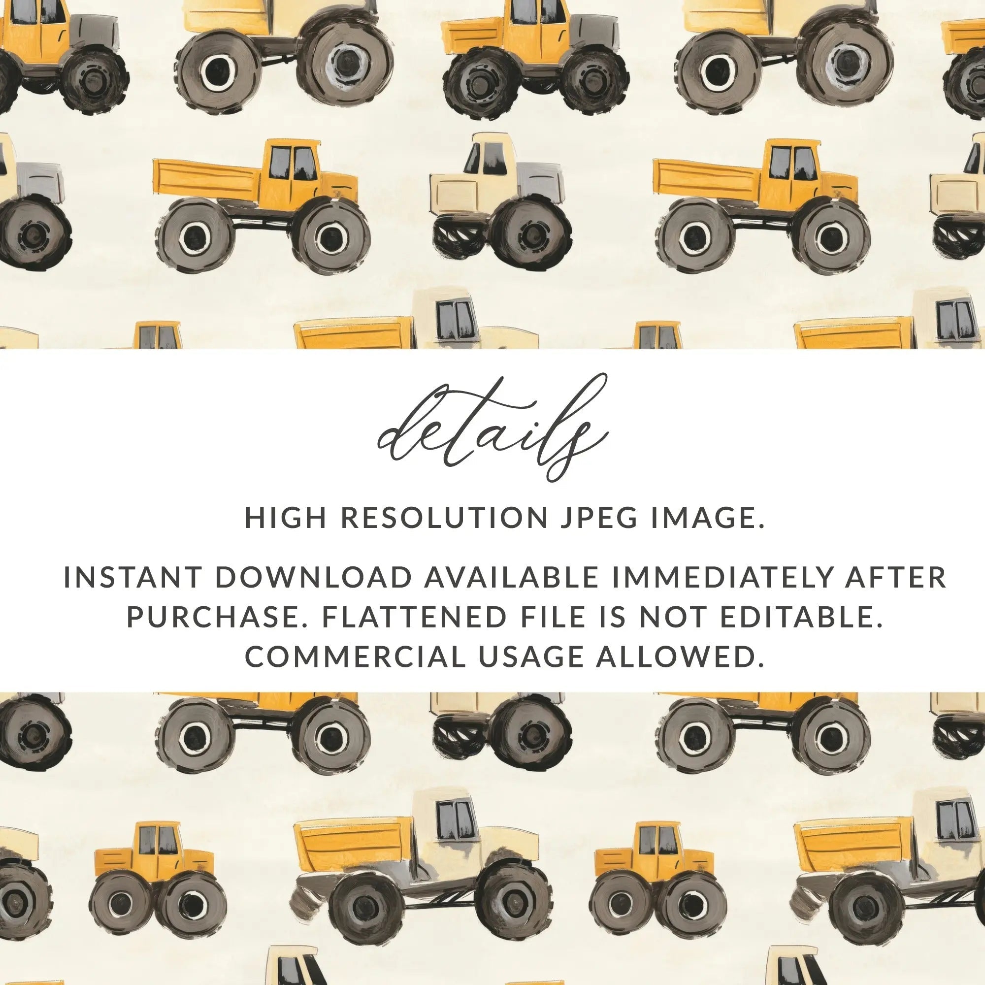 Truck Seamless Pattern Digital, Construction Vehicles Digital Paper, Boys Room Decor Fabric Design, Kids Scrapbooking, 2 JPEG Files - Moore and Mountain