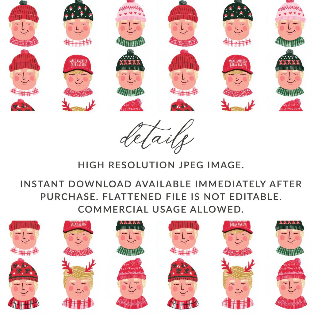 Trump Holiday Hats And Scarves Repeat Pattern Digital - Moore and Mountain