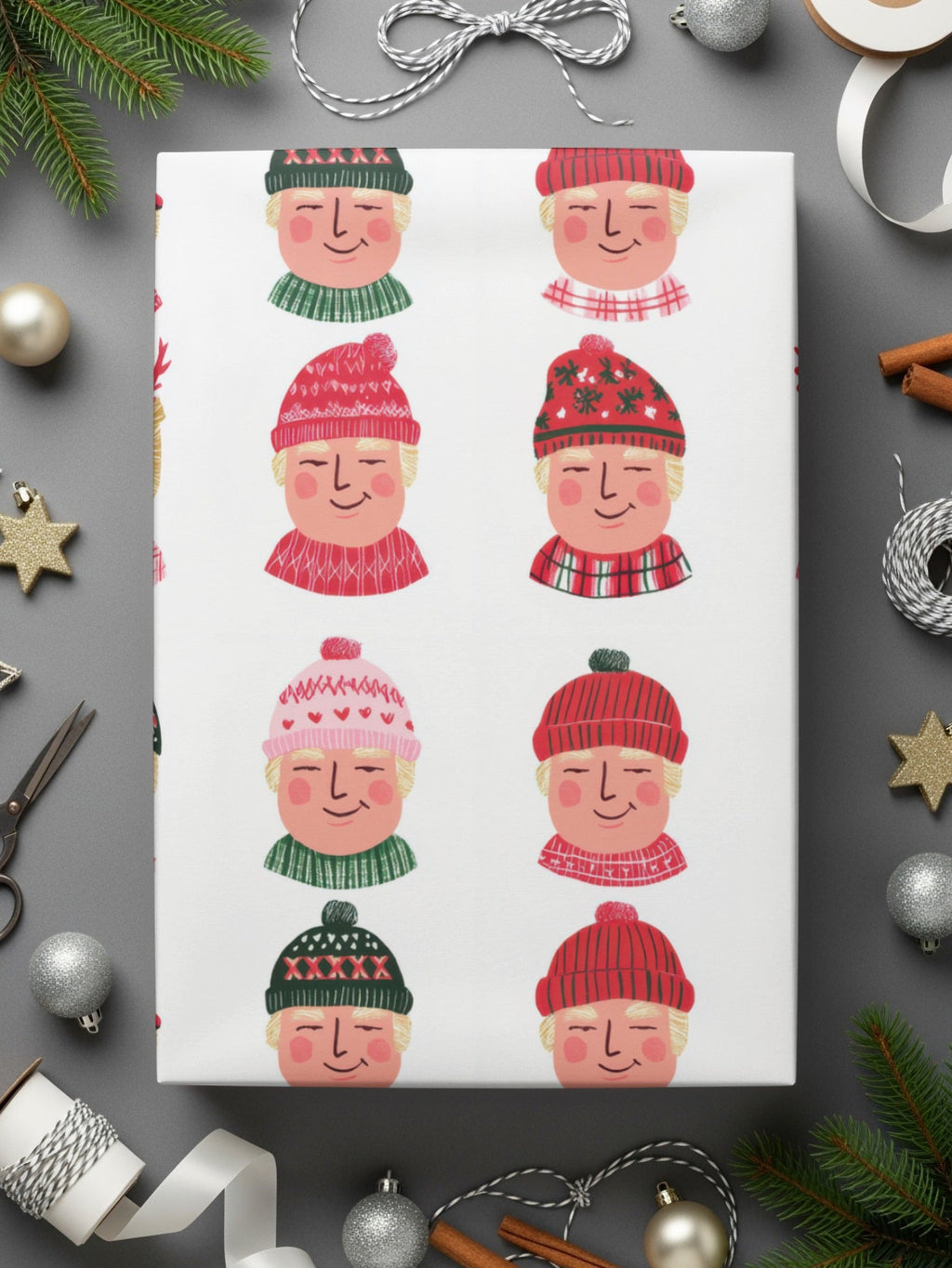 Trump Holiday Hats And Scarves Repeat Pattern Digital - Moore and Mountain