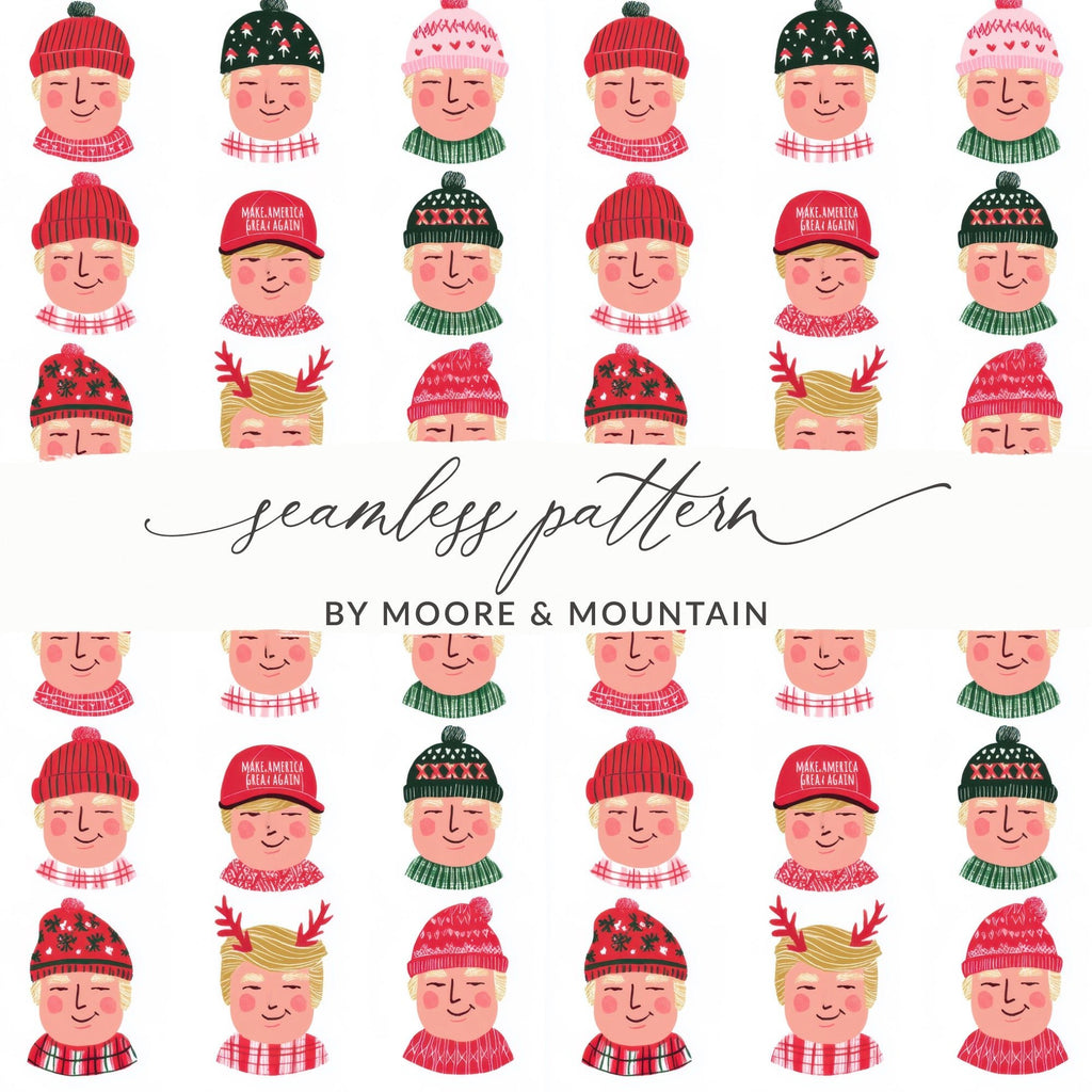 Trump Holiday Hats And Scarves Repeat Pattern Digital - Moore and Mountain