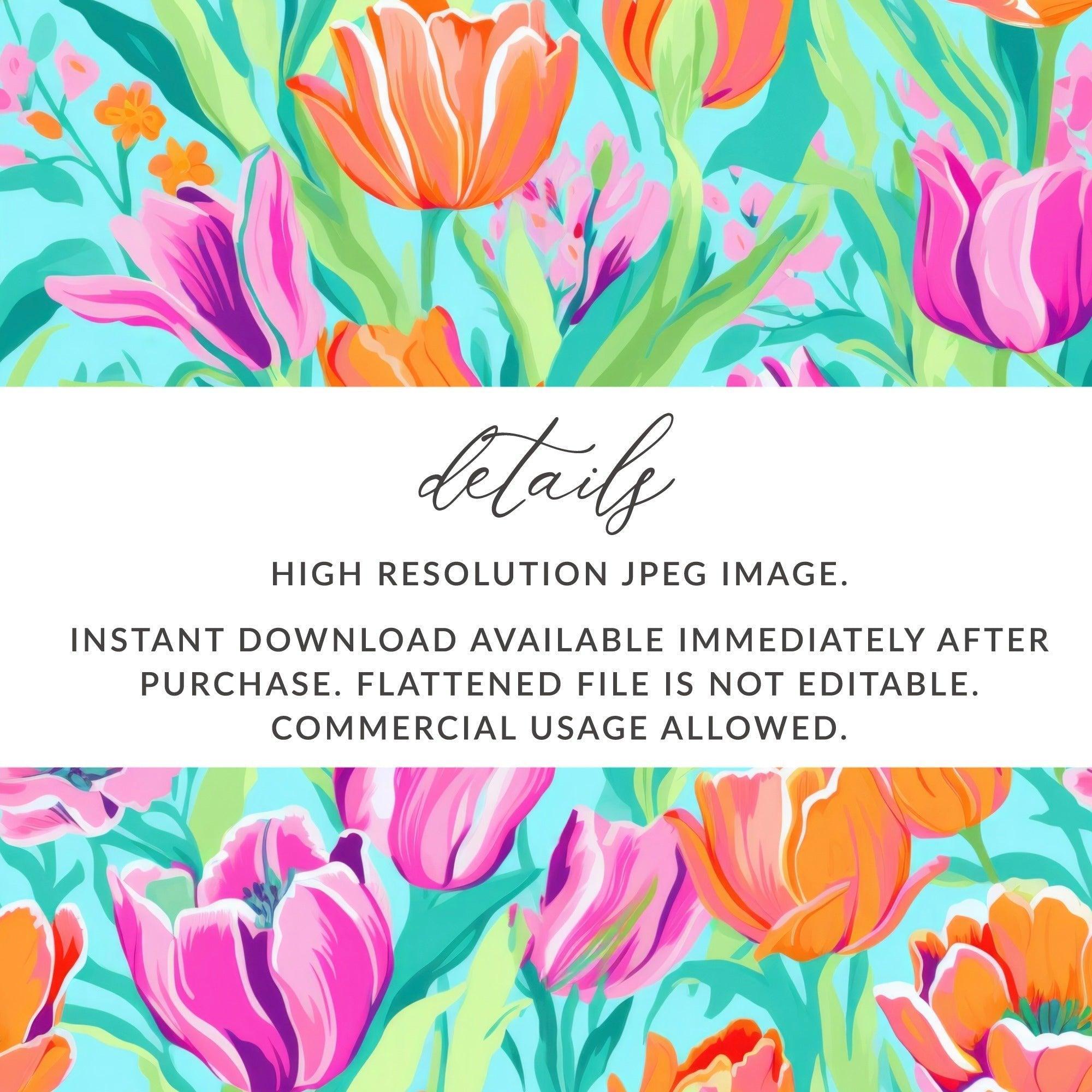 Tulip Digital Paper, Colorful Floral Pattern, Seamless Tulips Design, Fabric Design, Spring Flower Clipart, Repeating Pattern Digital - Moore and Mountain