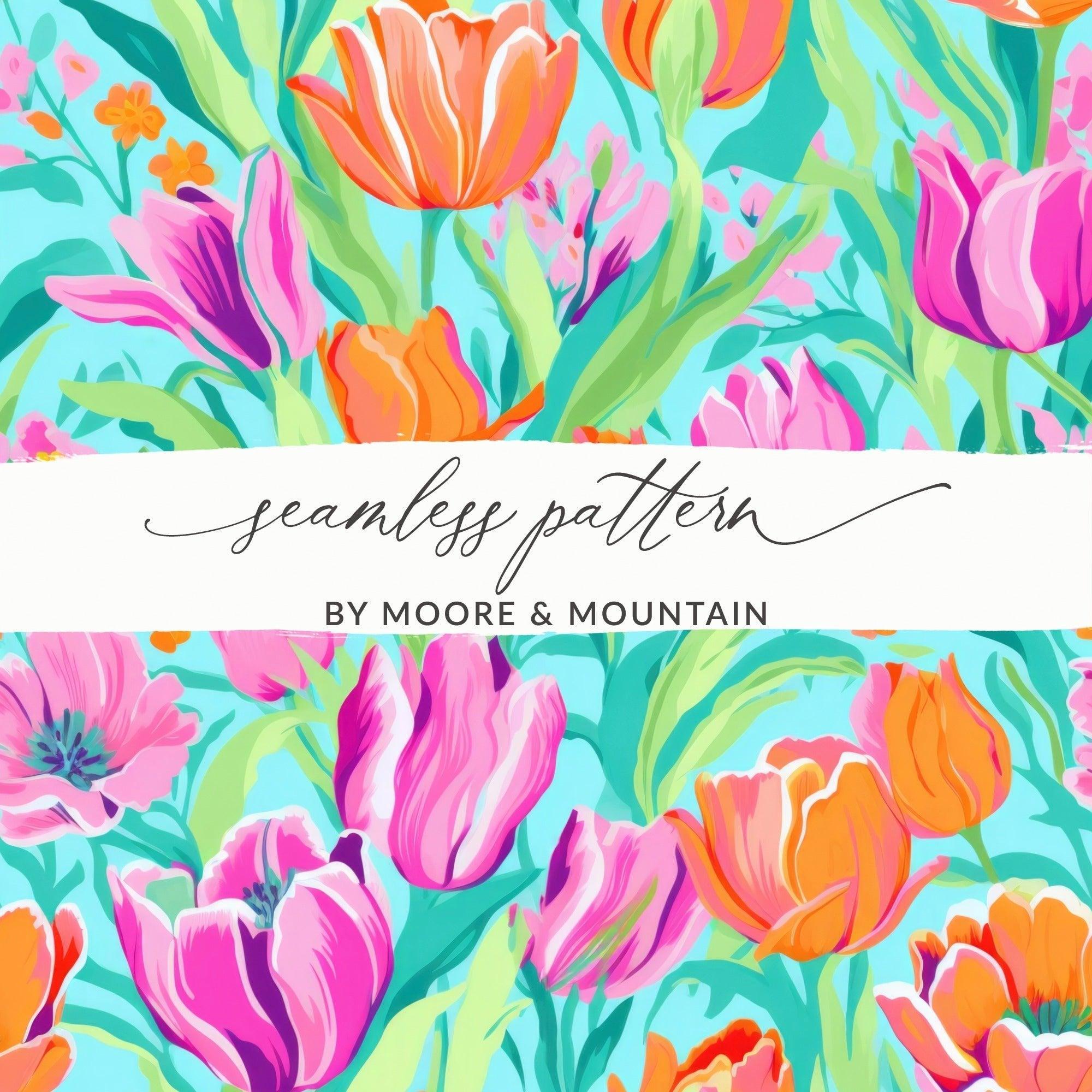 Tulip Digital Paper, Colorful Floral Pattern, Seamless Tulips Design, Fabric Design, Spring Flower Clipart, Repeating Pattern Digital - Moore and Mountain