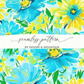 Turquoise Ditsy Floral Pattern, Seamless Flower Design, Yellow Flowers Print, Digital Paper Pack, Printable Fabric Design, Surface Pattern - Moore and Mountain