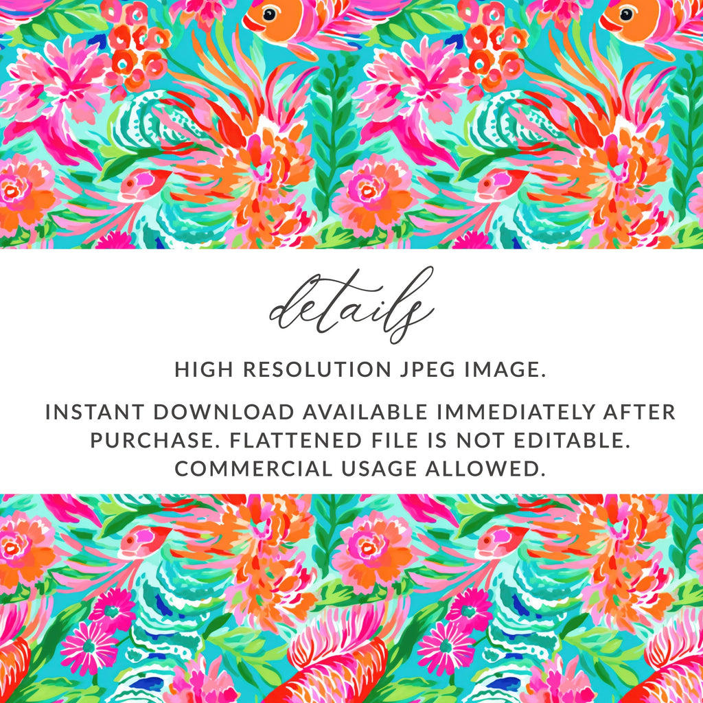 Vibrant Floral and Fish Pattern Digital Download Image