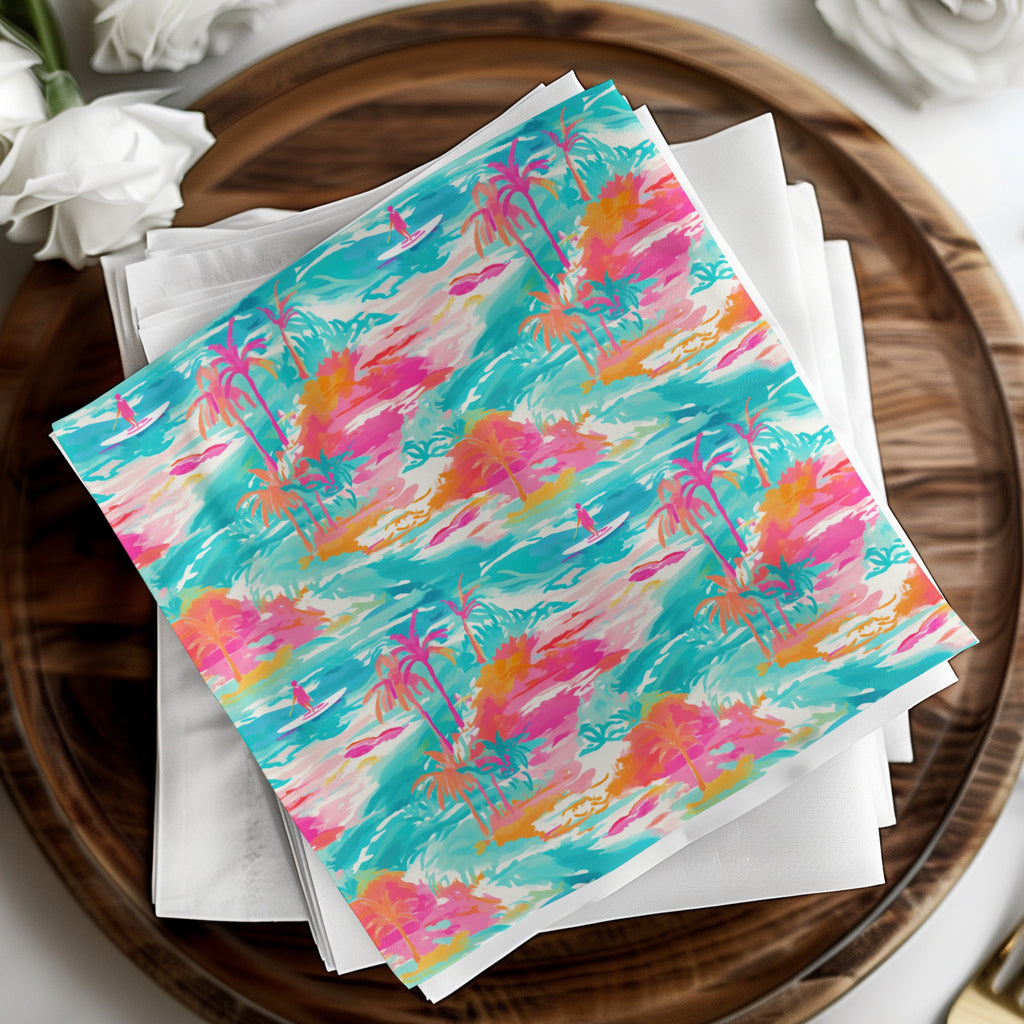 Vibrant Tropical Island Scene Printed Napkin Set