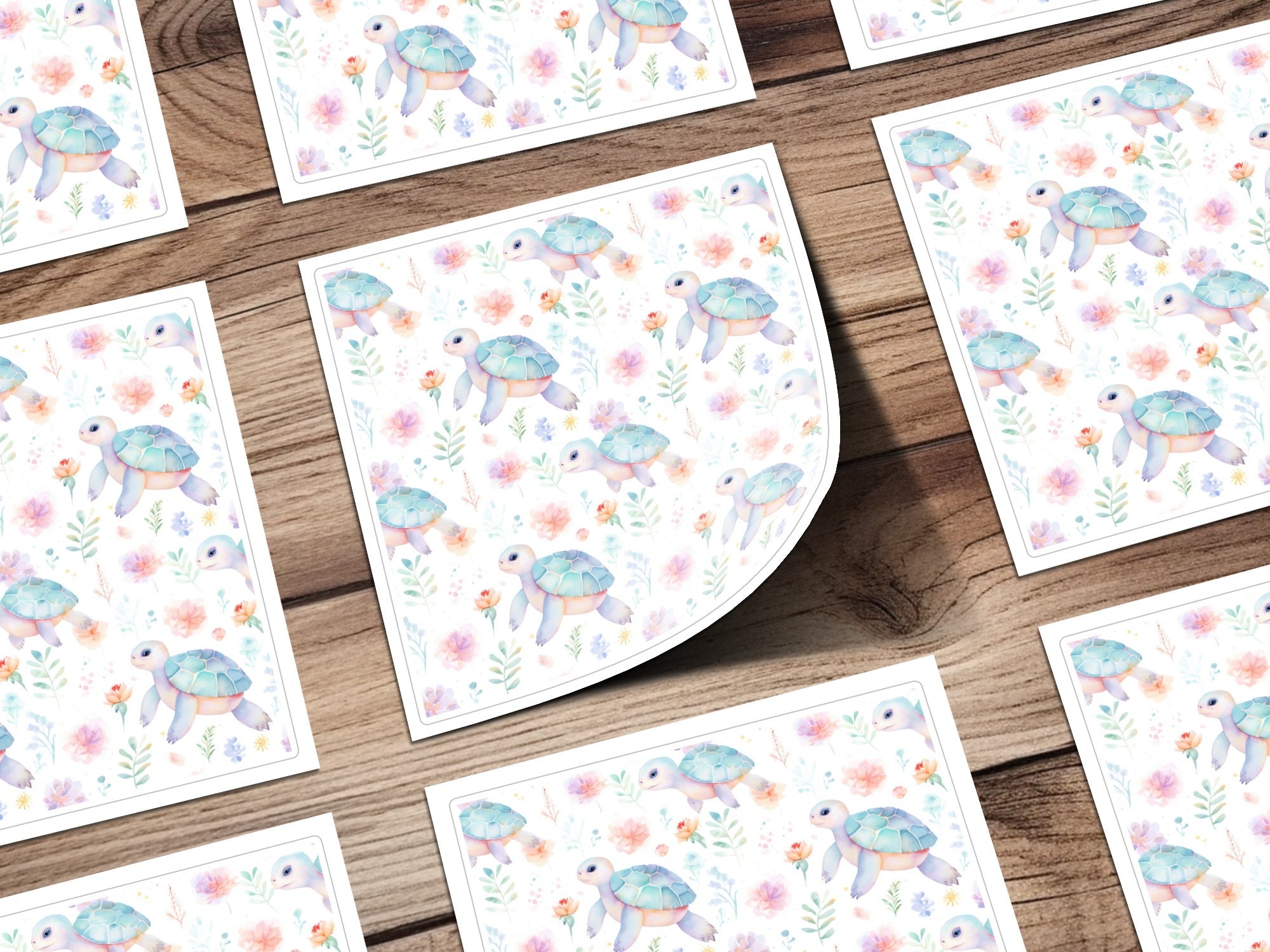 Turtle Digital Paper, Watercolor Seamless Pattern, Pastel Flowers, Baby Animal Print, Scrapbook Paper, Fabric Design, Digital Download - Moore and Mountain