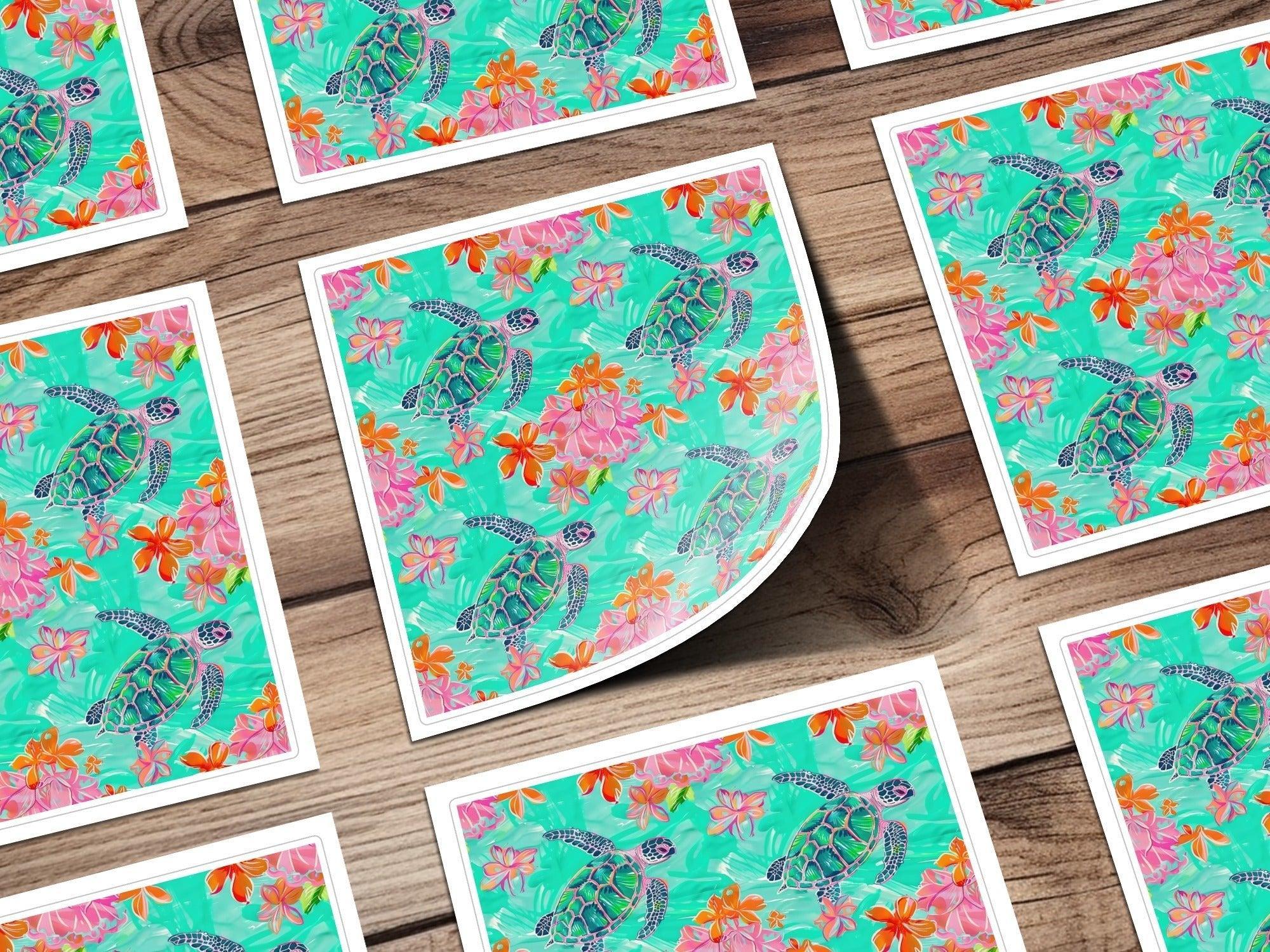 Turtle Seamless Pattern Digital, Tropical Flowers, 12x12 JPEG, Repeat Pattern, Fabric Design, Digital Paper Pack, Sea Turtle Design - Moore and Mountain