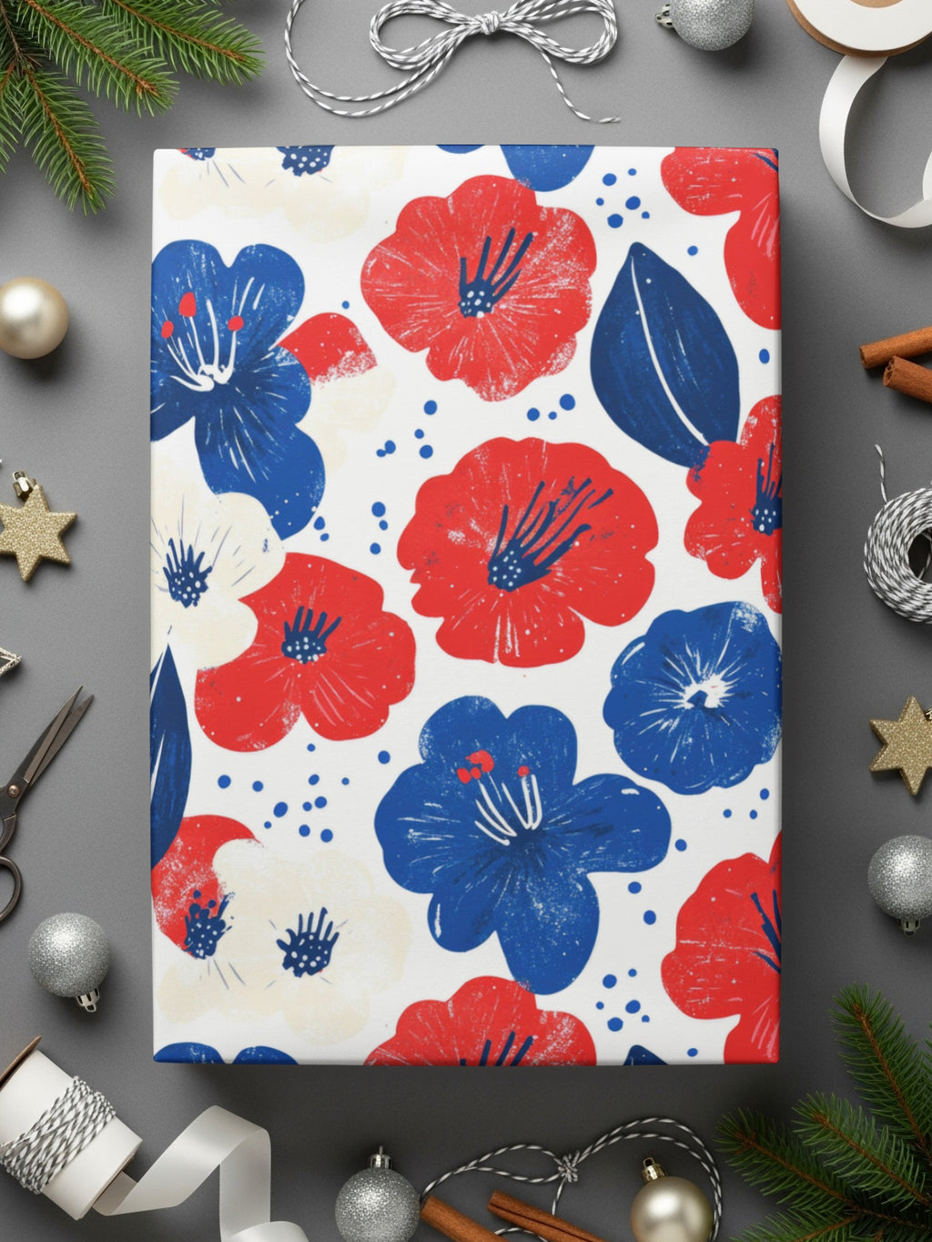 Festive Floral Patterned Christmas Wrapping Paper