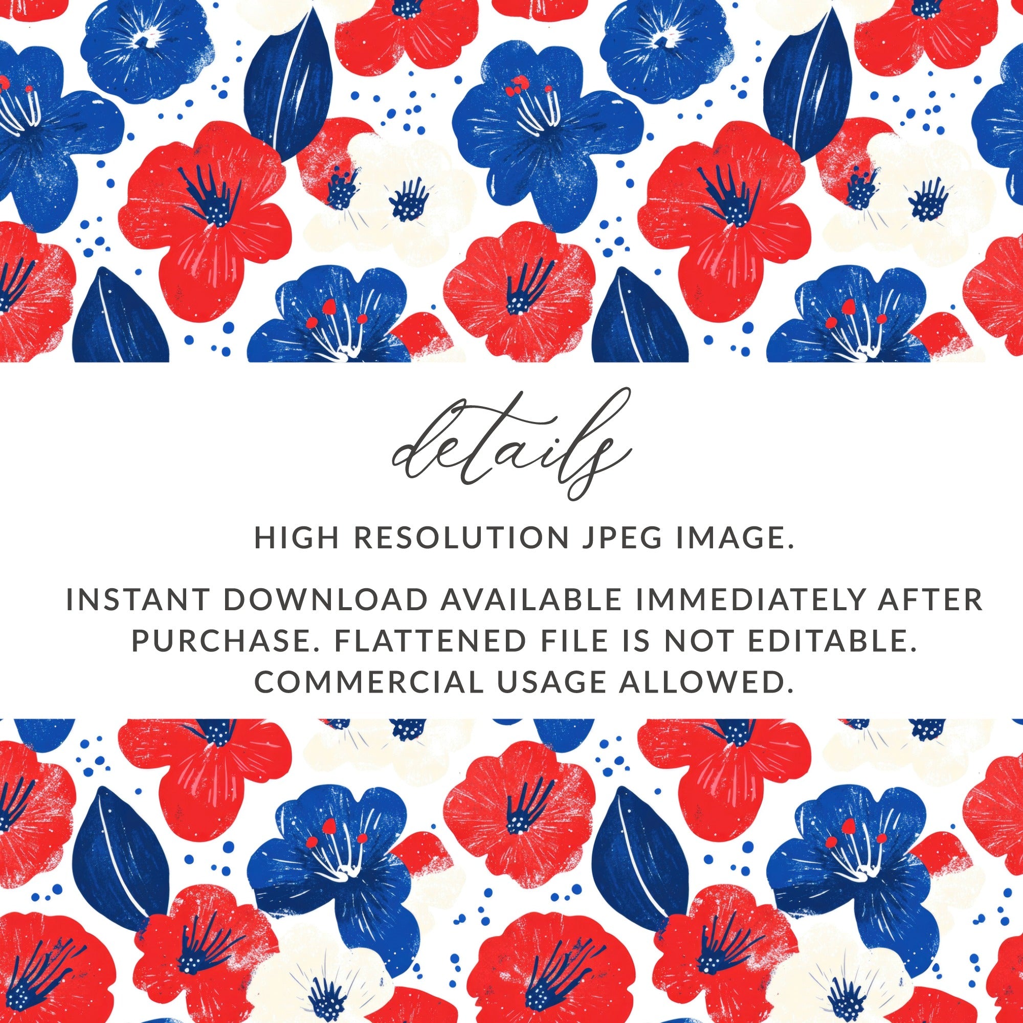 High Resolution JPEG Red White Blue Floral Design