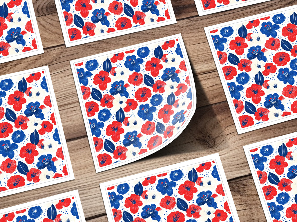 Vibrant Red and Blue Floral Print Sticker Set