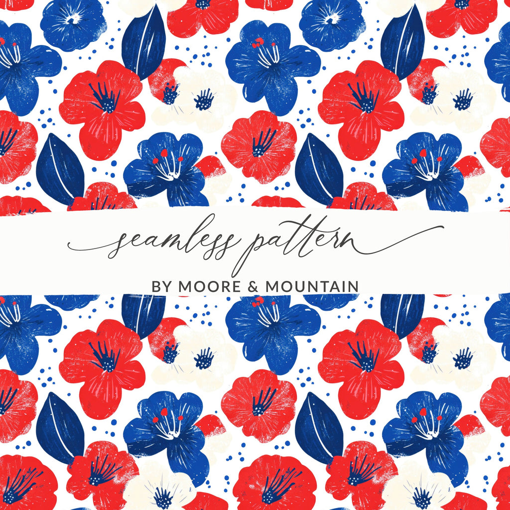 Red and Blue Floral Seamless Pattern Design by Moore