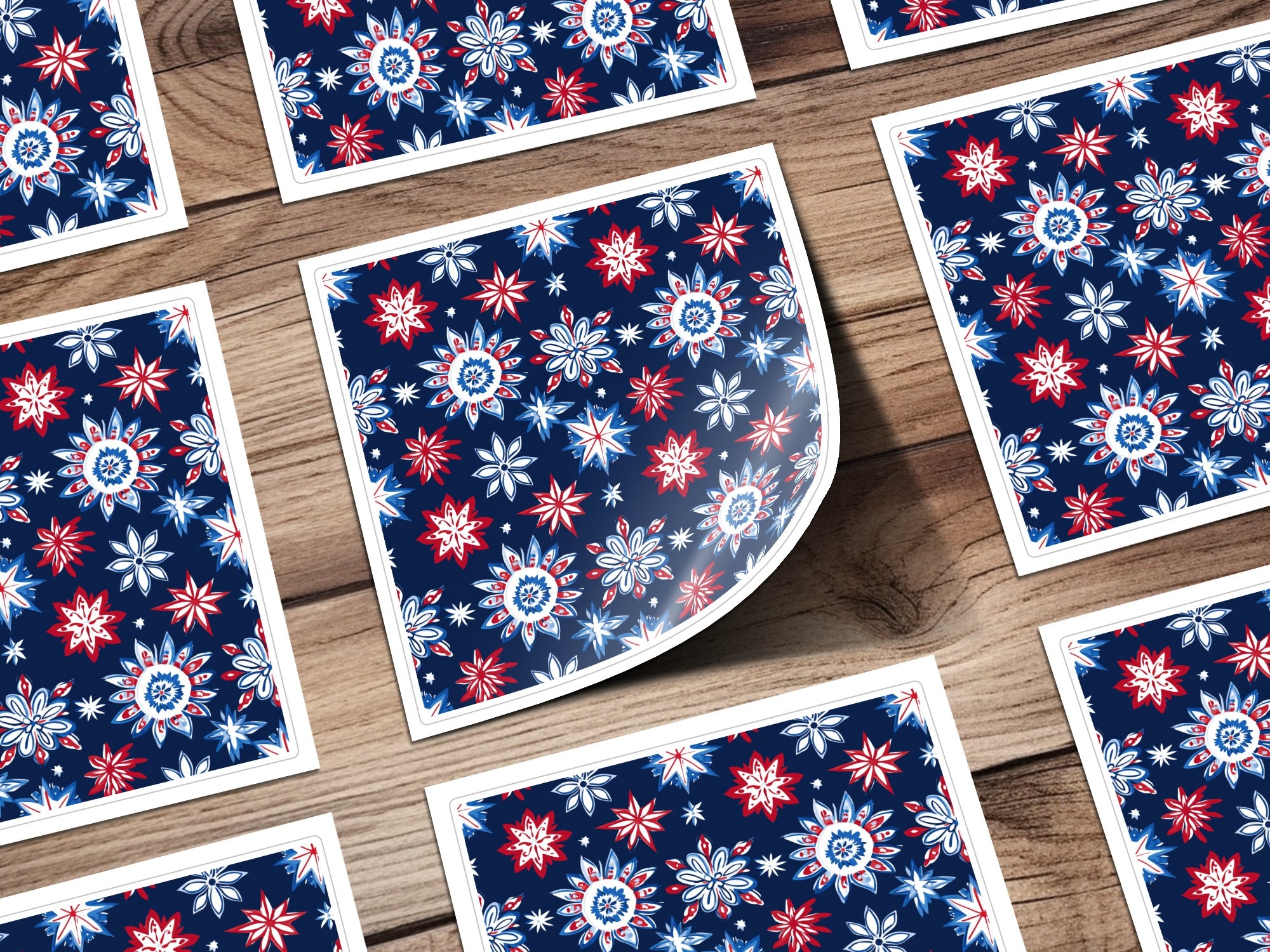 Festive Blue Red White Star Pattern Sticker Sheets