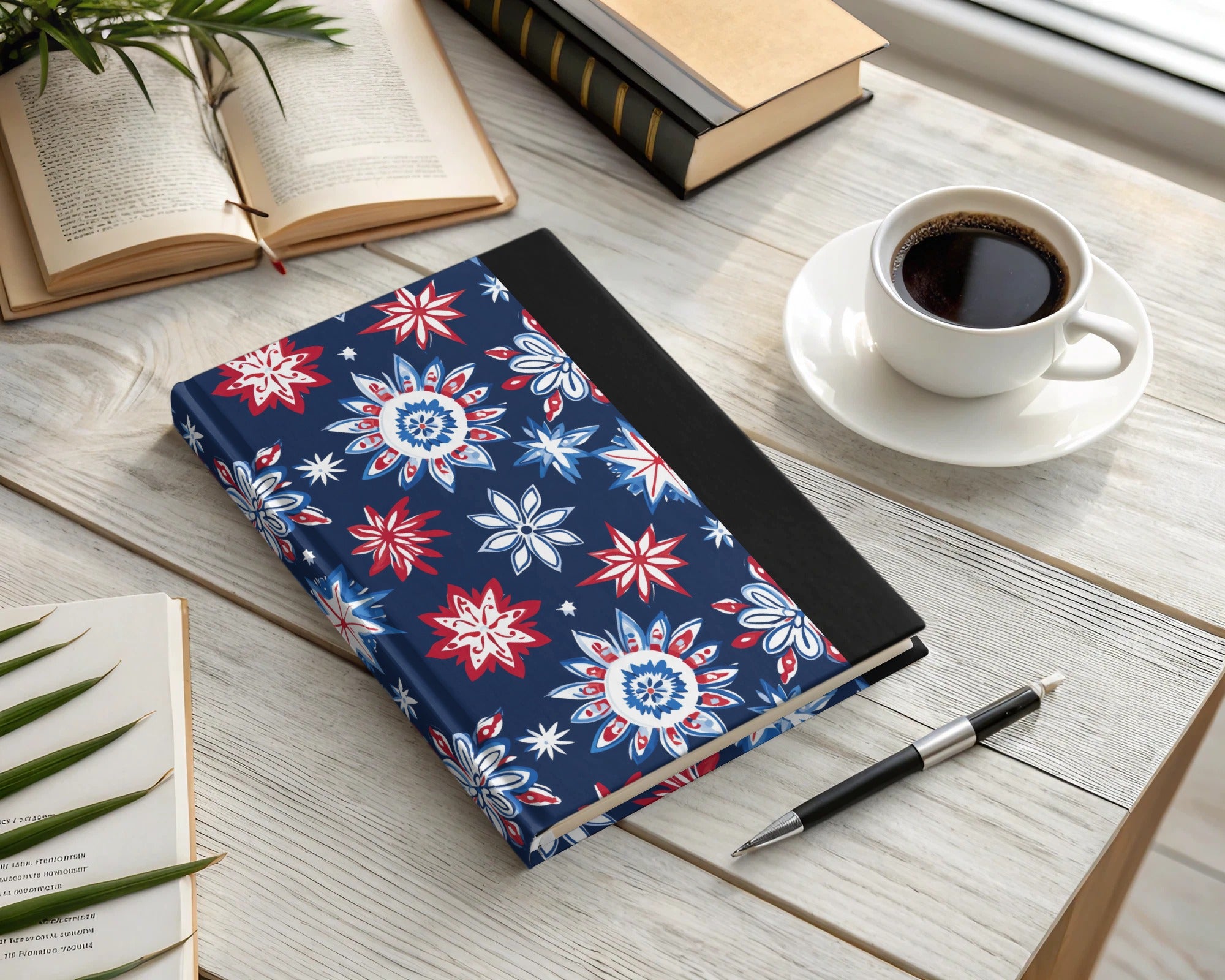 Stylish Blue Floral Pattern Hardcover Notebook product