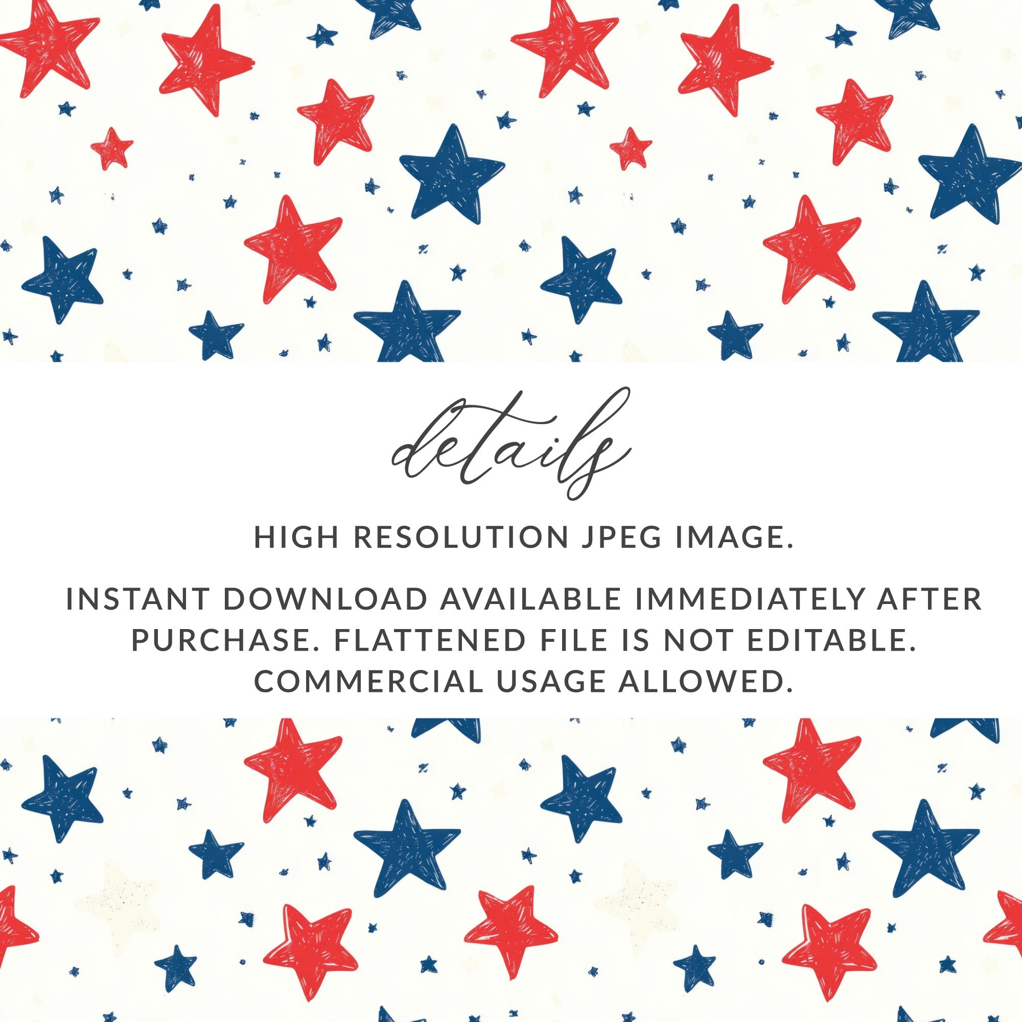 Patriotic Red and Blue Star Pattern Digital File for Download