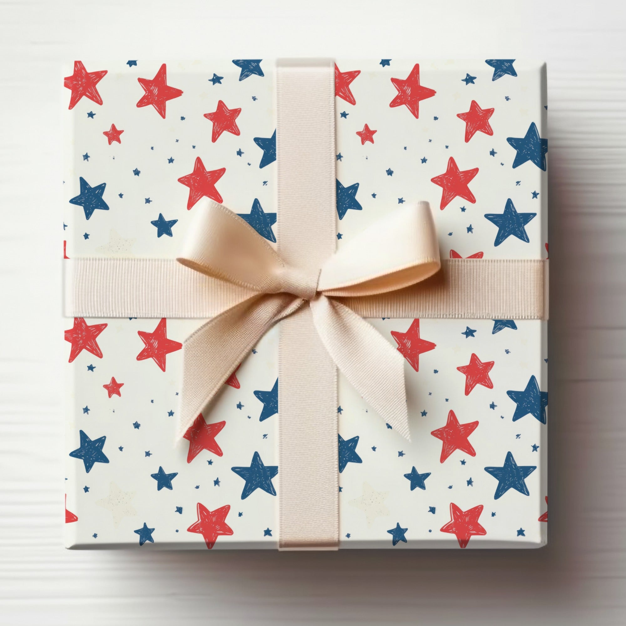 Festive Red and Blue Star Patterned Gift Box