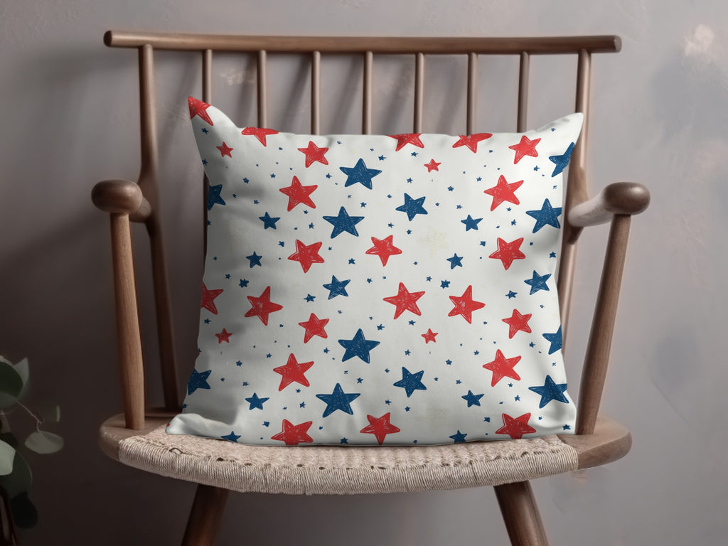Red and Blue Stars Decorative Pillow for Home Decor