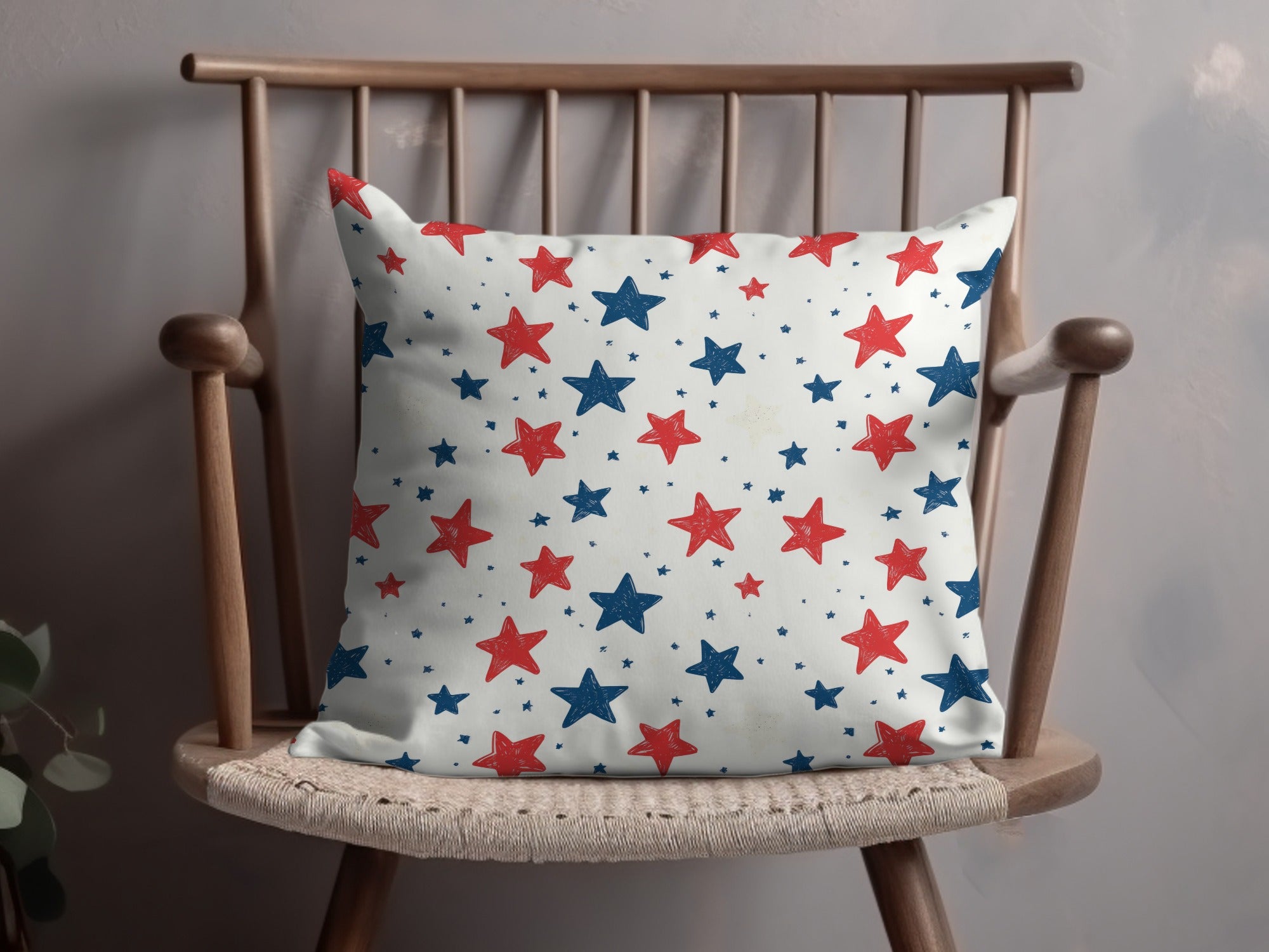 Red and Blue Stars Decorative Pillow for Home Decor