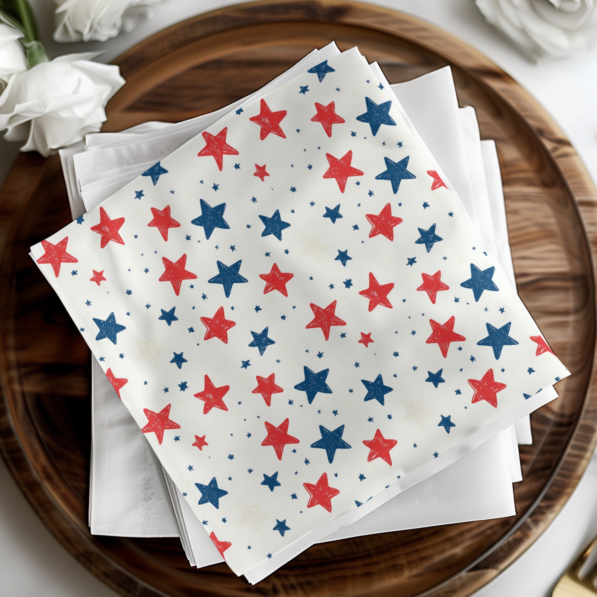 Red and Blue Star Patterned Festive Napkins Set