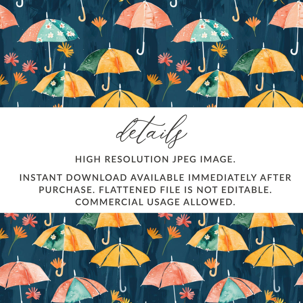 Umbrella Digital Paper, Seamless Pattern File, Floral Digital Download, Watercolor Texture Pattern, Fabric Design, Scrapbook Paper - Moore and Mountain
