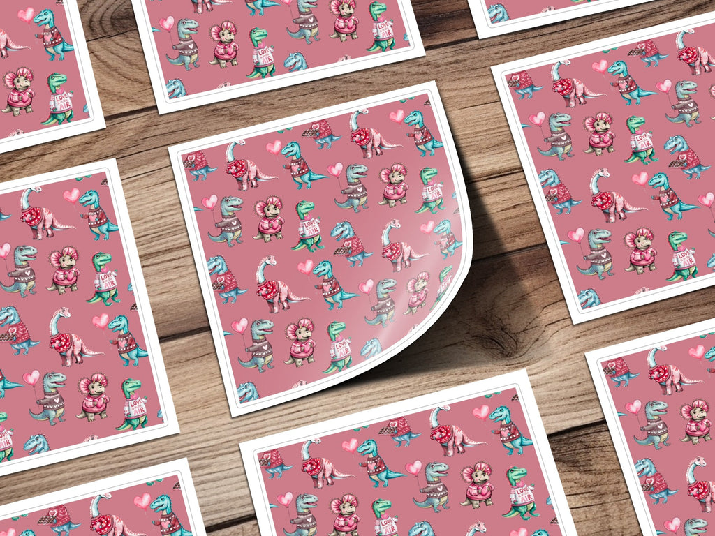 Valentine Dinosaur Seamless Pattern, Cute Dino Digital Paper, Kids Fabric Design, Love Heart Patterns, Reptile Clipart, Digital Download - Moore and Mountain