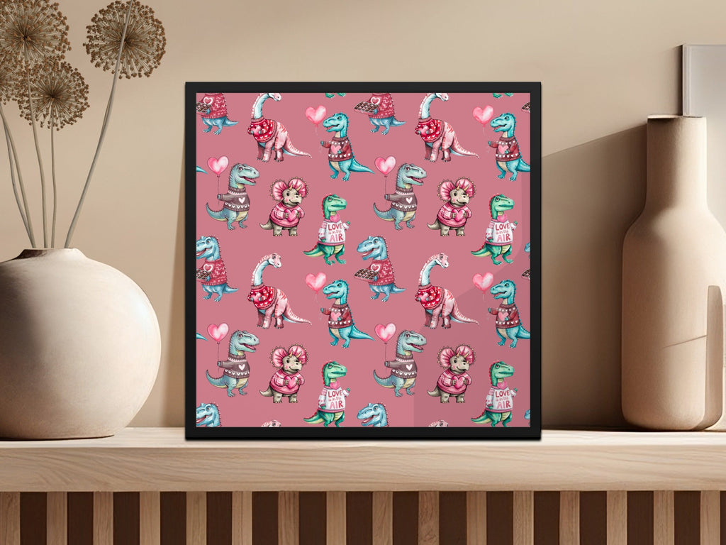 Valentine Dinosaur Seamless Pattern, Cute Dino Digital Paper, Kids Fabric Design, Love Heart Patterns, Reptile Clipart, Digital Download - Moore and Mountain