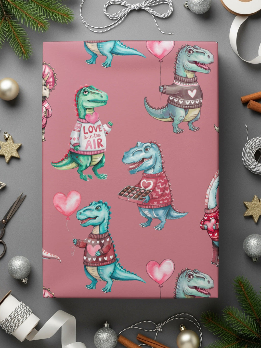 Valentine Dinosaur Seamless Pattern, Cute Dino Digital Paper, Kids Fabric Design, Love Heart Patterns, Reptile Clipart, Digital Download - Moore and Mountain