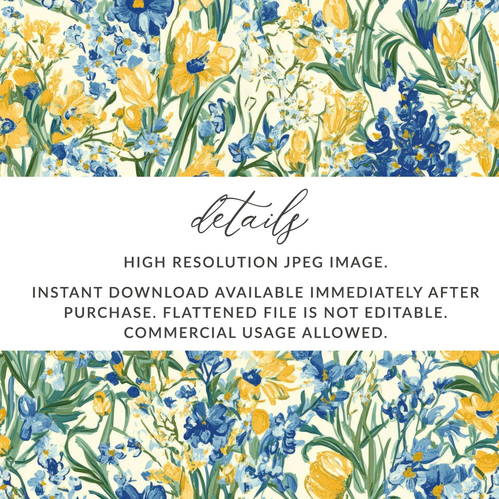 Van Gogh Seamless Pattern Blue Yellow Floral Seamless - Moore and Mountain