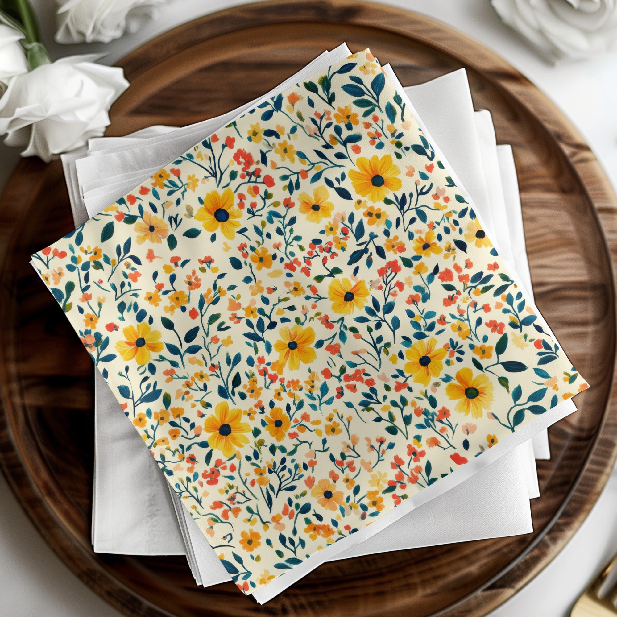 Bright Floral Art Paper Napkins for Special Events