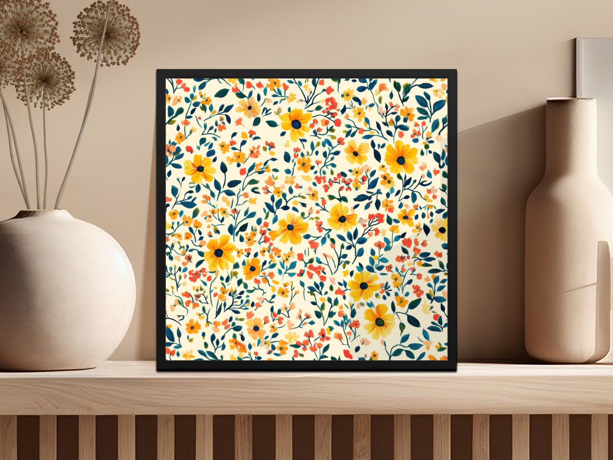 Bright Floral Pattern Framed Wall Art for Your Home Decor