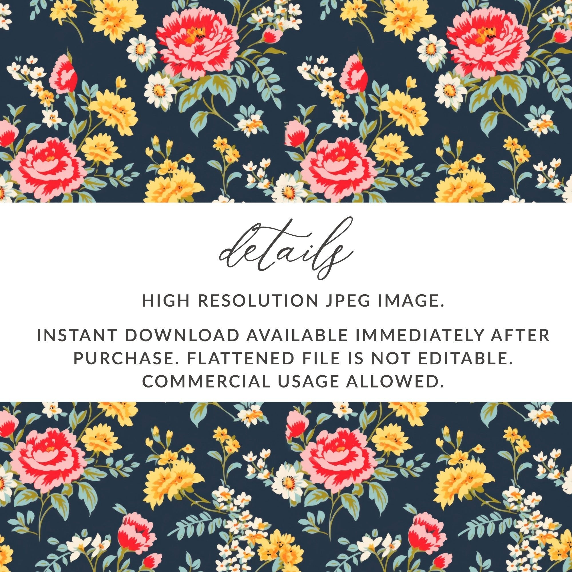 Vibrant Floral Pattern with Red and Yellow Blooms Digital - Moore and Mountain