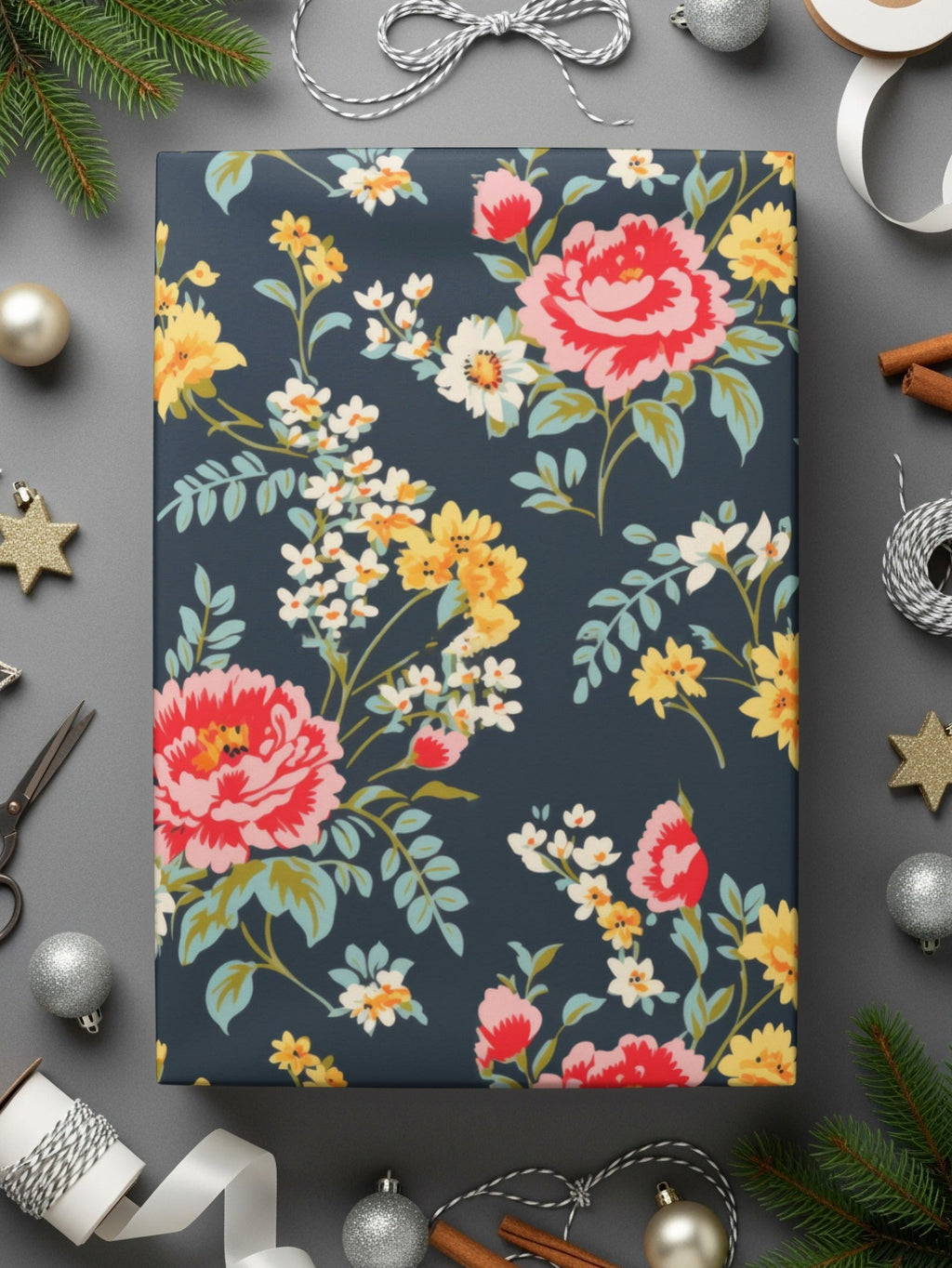 Vibrant Floral Pattern with Red and Yellow Blooms Digital - Moore and Mountain