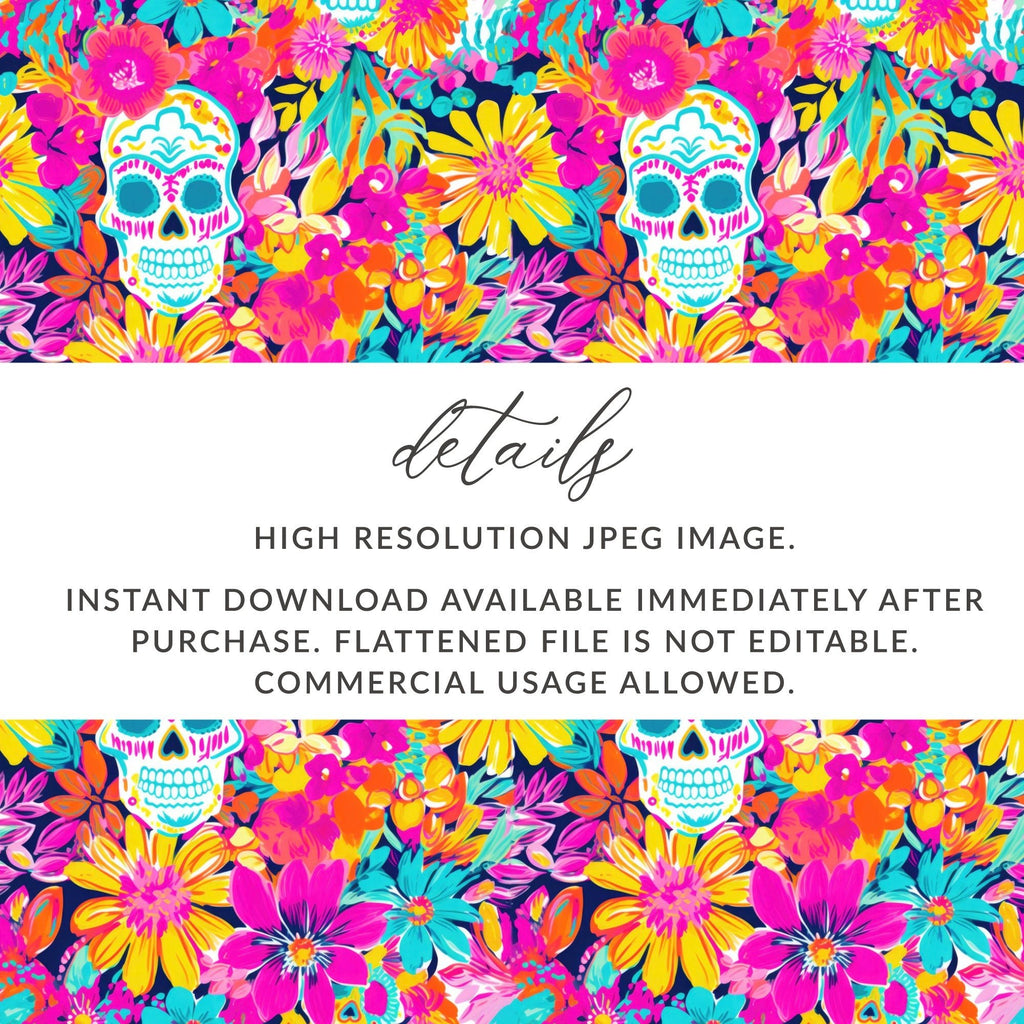 Vibrant Pink Sugar Skull Seamless Fall Pattern Digital - Moore and Mountain