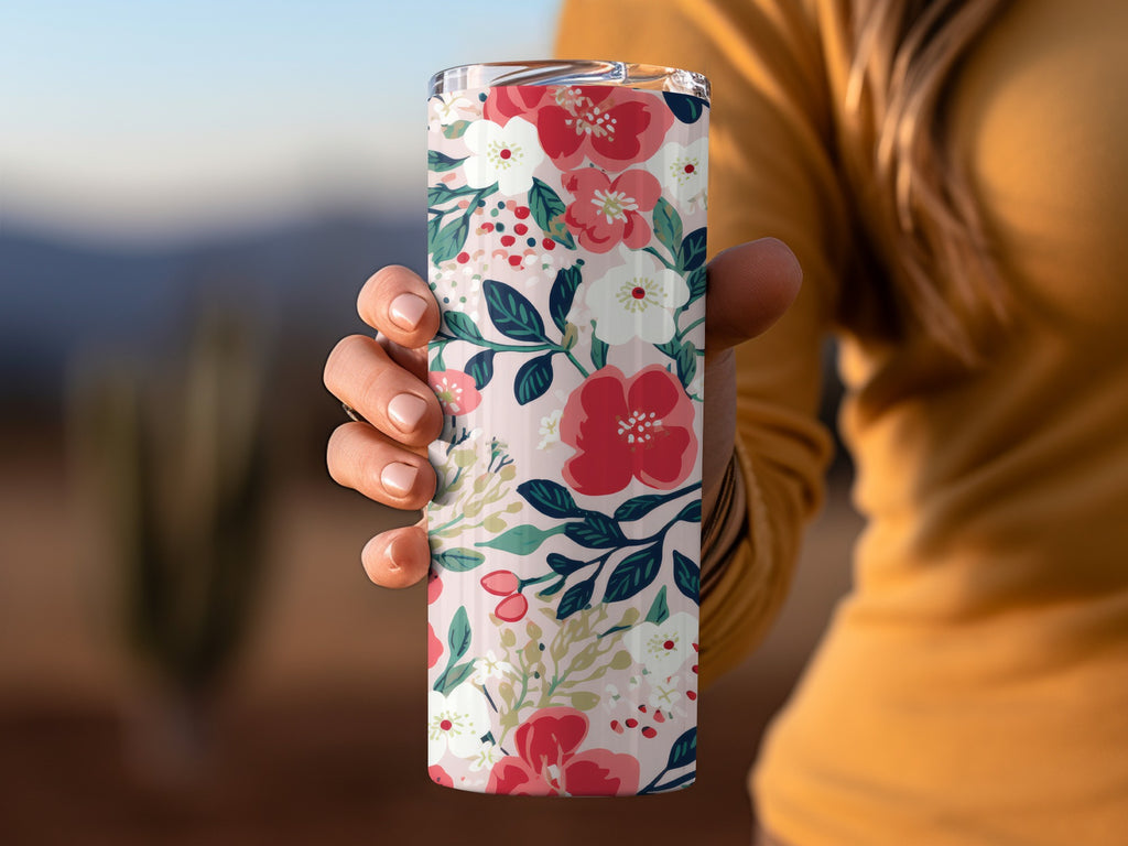 Floral Patterned Insulated Tumbler for Hot and Cold Drinks