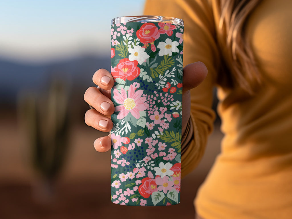 Floral Patterned Insulated Tumbler for Hot or Cold Drinks