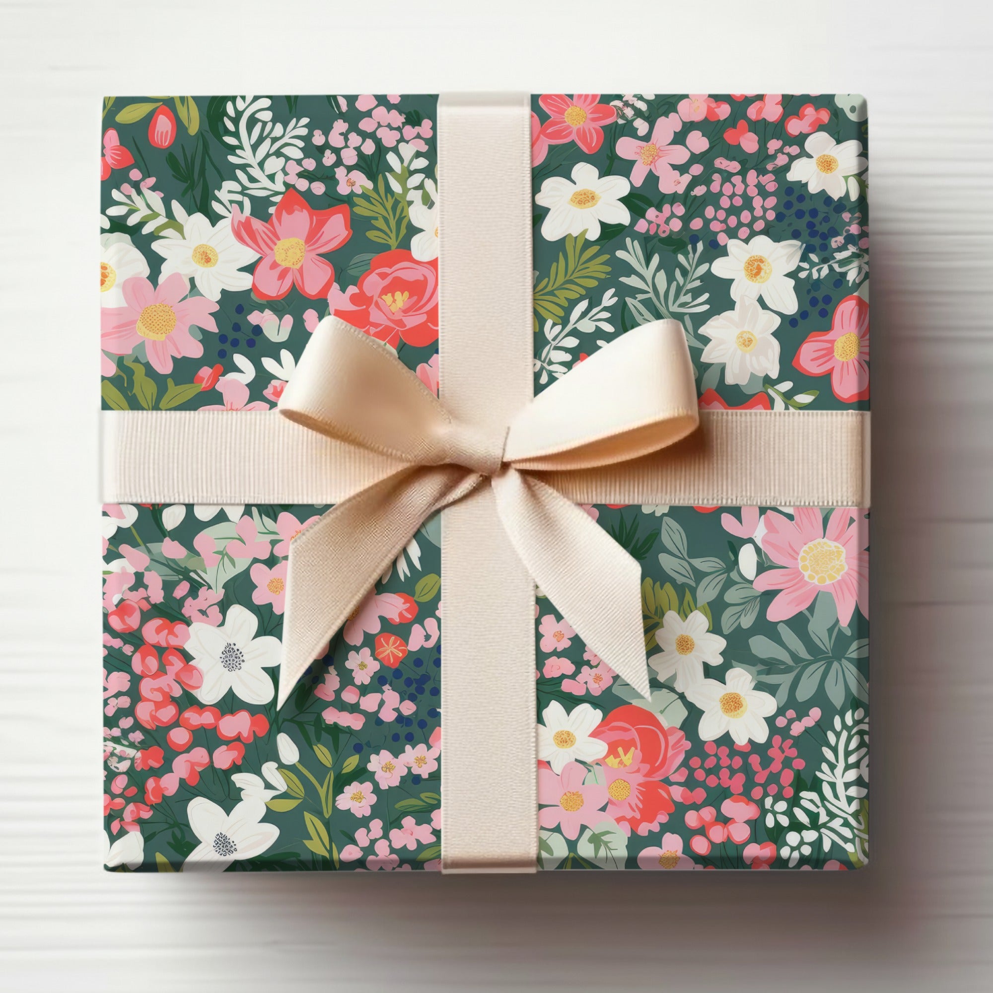 Floral Gift Box with Elegant Ribbon and Flower Pattern