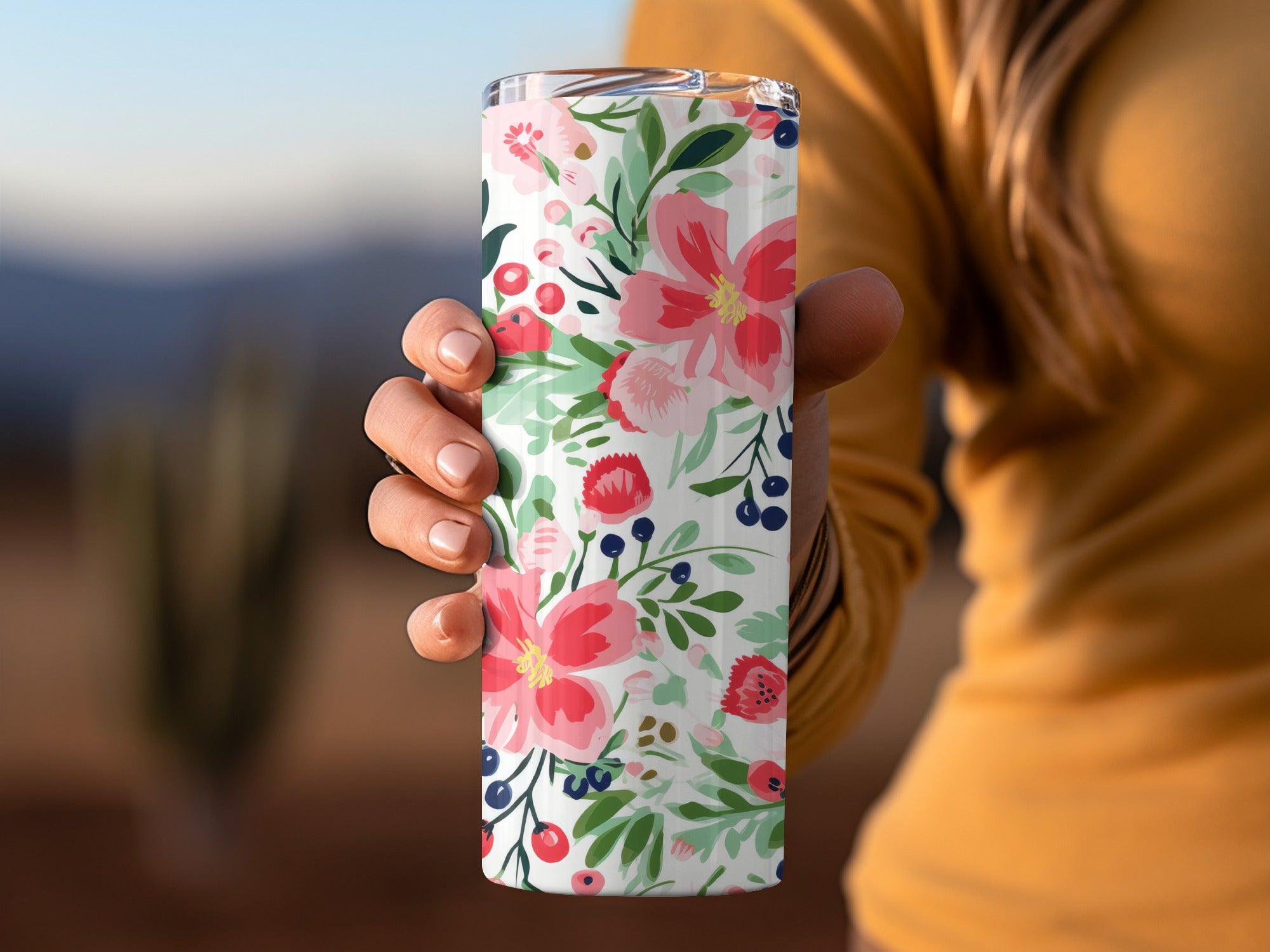 Floral Pattern Insulated Tumbler for Hot and Cold Drinks