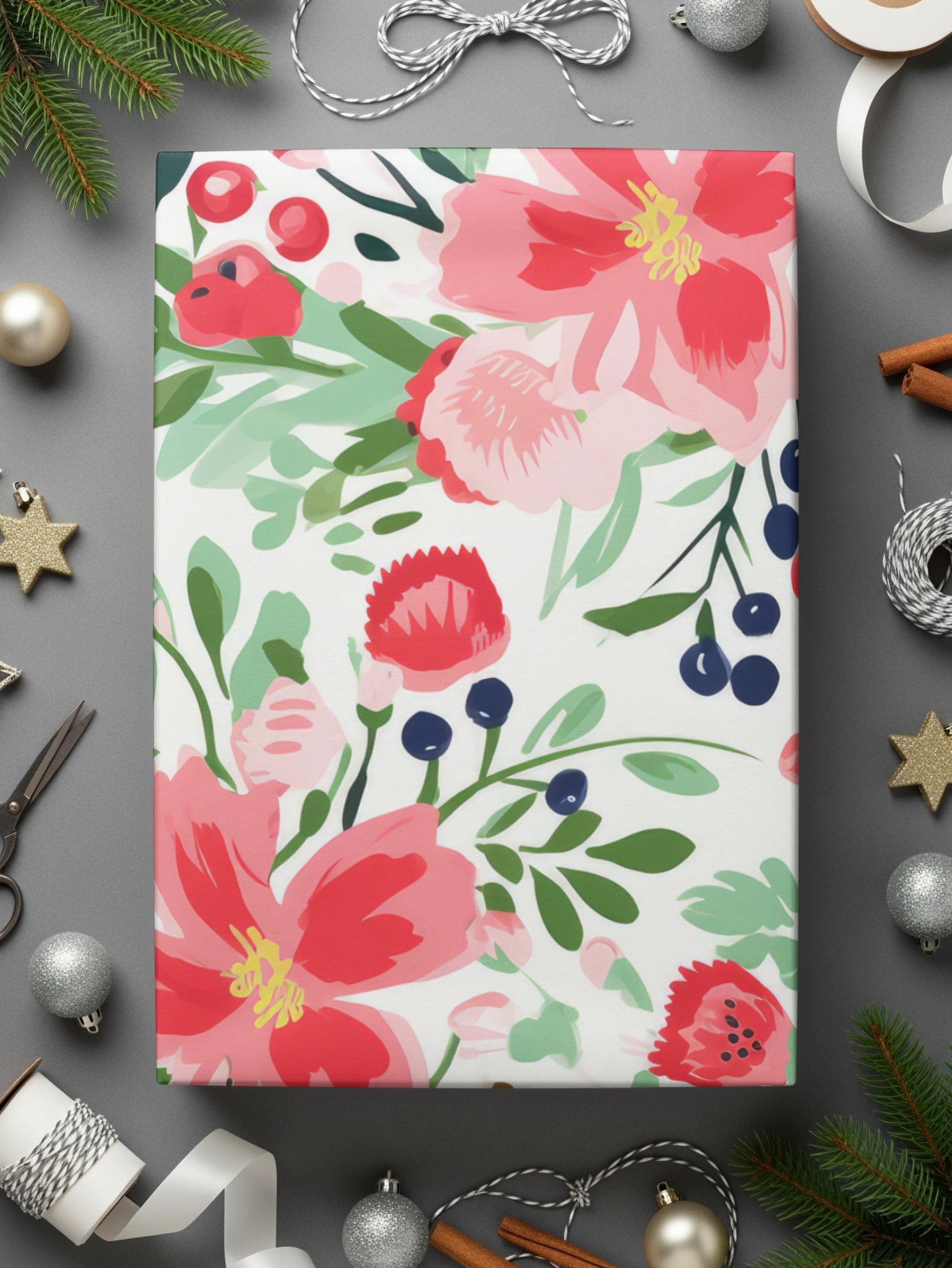 Festive Floral Design Wrapping Paper for All Occasions