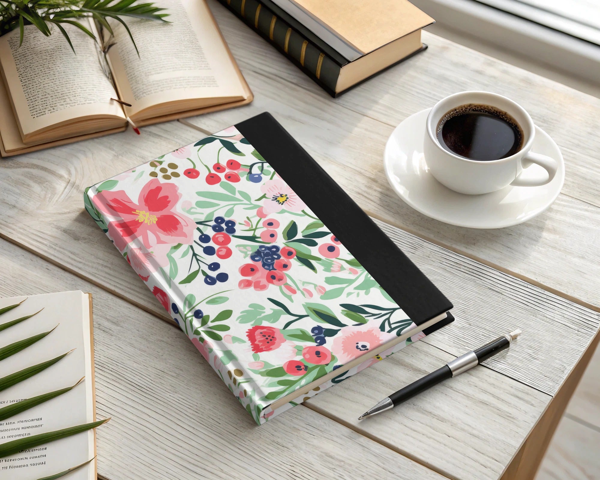Floral and Berry Pattern Hardcover Journal Notebook