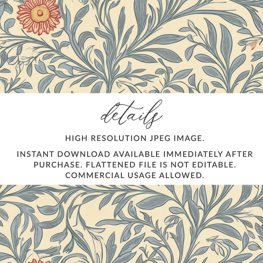 Victorian Vines and Flowers Seamless William Morris Vines Background Blue and Red Digital - Moore and Mountain