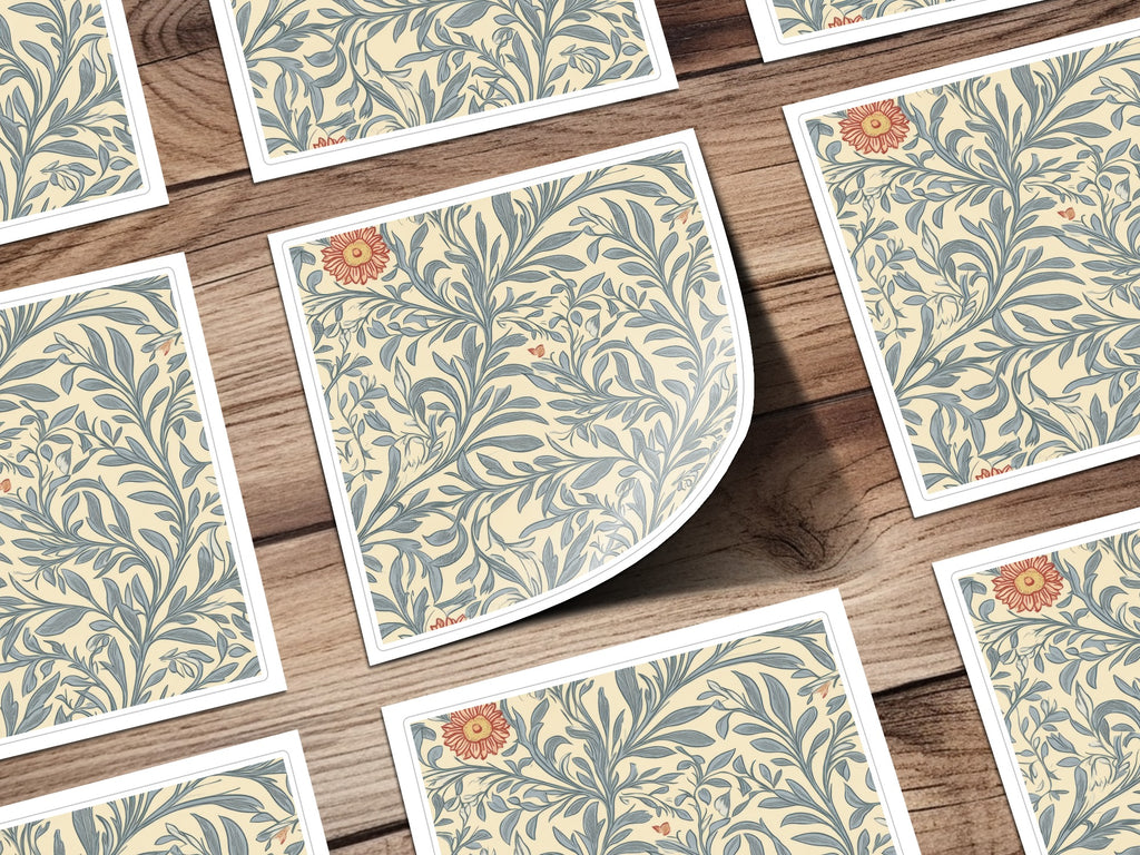 Victorian Vines and Flowers Seamless William Morris Vines Background Blue and Red Digital - Moore and Mountain