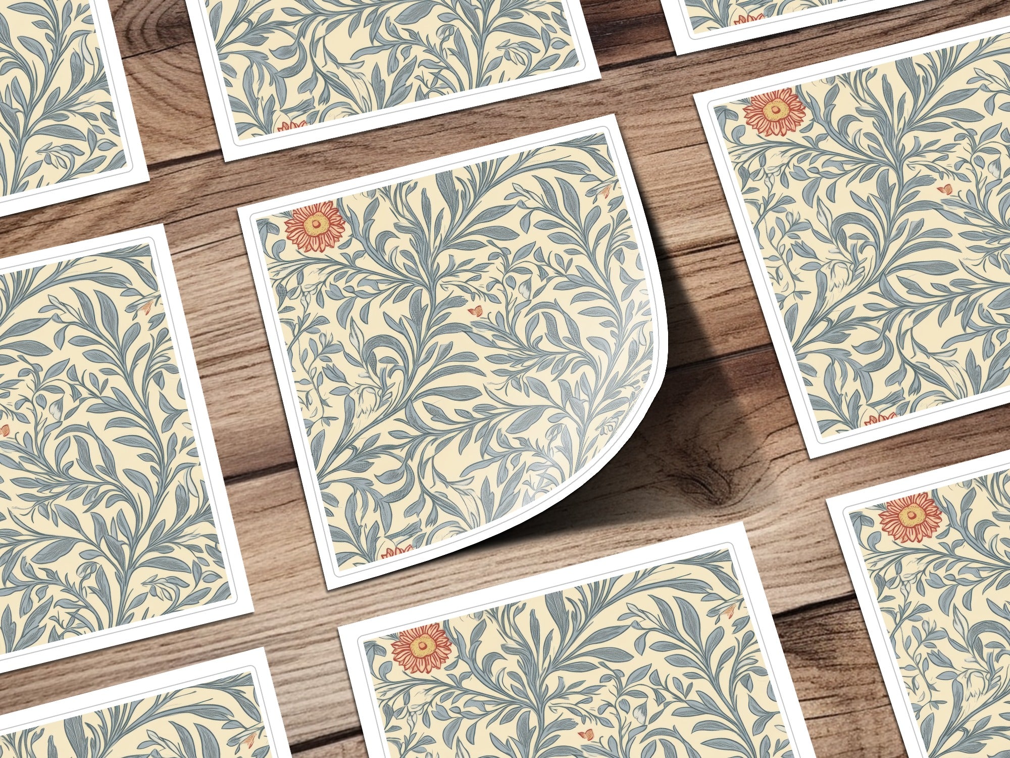 Victorian Vines and Flowers Seamless William Morris Vines Background Blue and Red Digital - Moore and Mountain