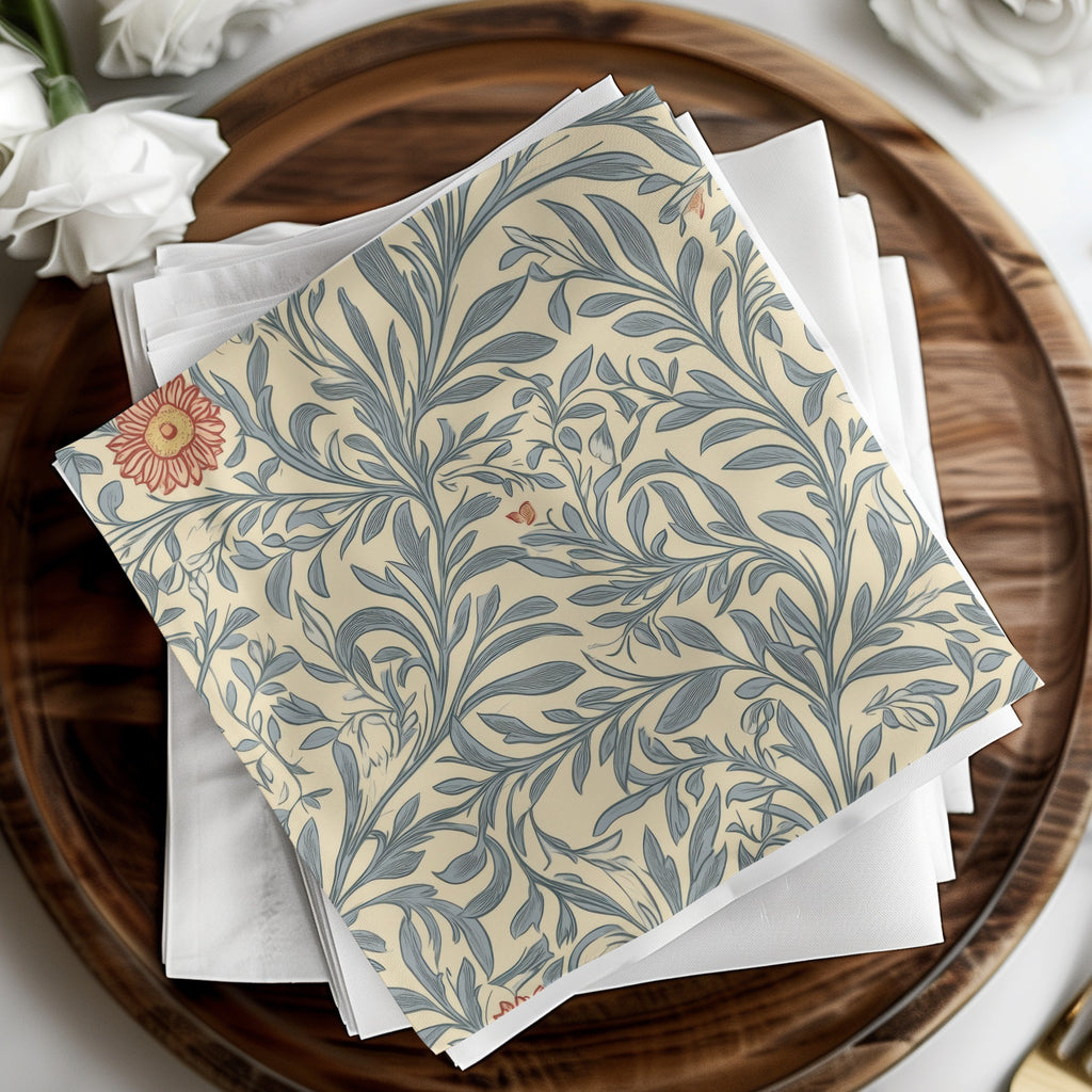 Victorian Vines and Flowers Seamless William Morris Vines Background Blue and Red Digital - Moore and Mountain