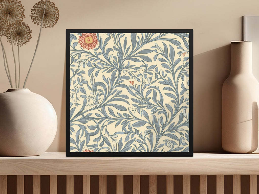 Victorian Vines and Flowers Seamless William Morris Vines Background Blue and Red Digital - Moore and Mountain