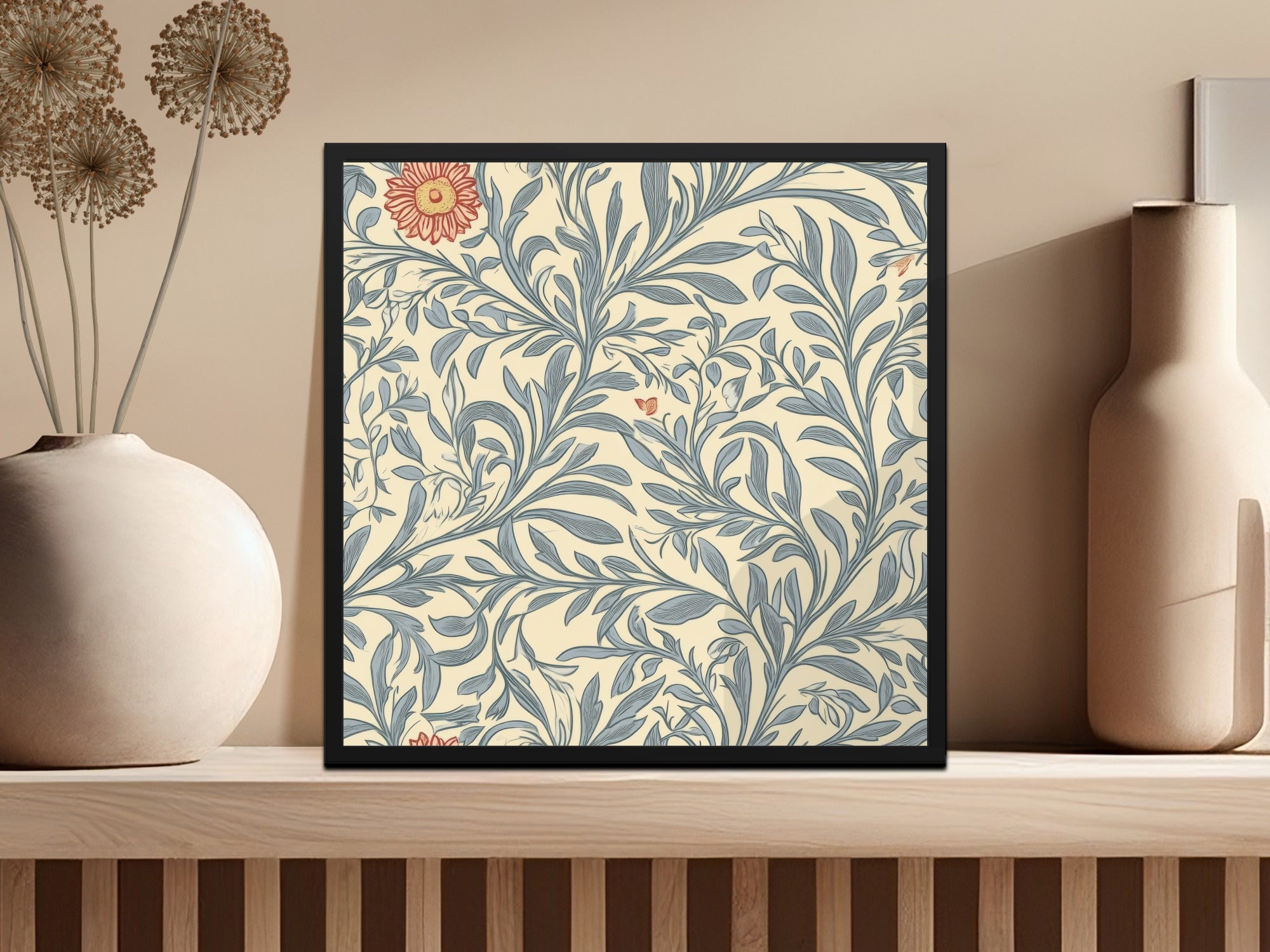 Victorian Vines and Flowers Seamless William Morris Vines Background Blue and Red Digital - Moore and Mountain