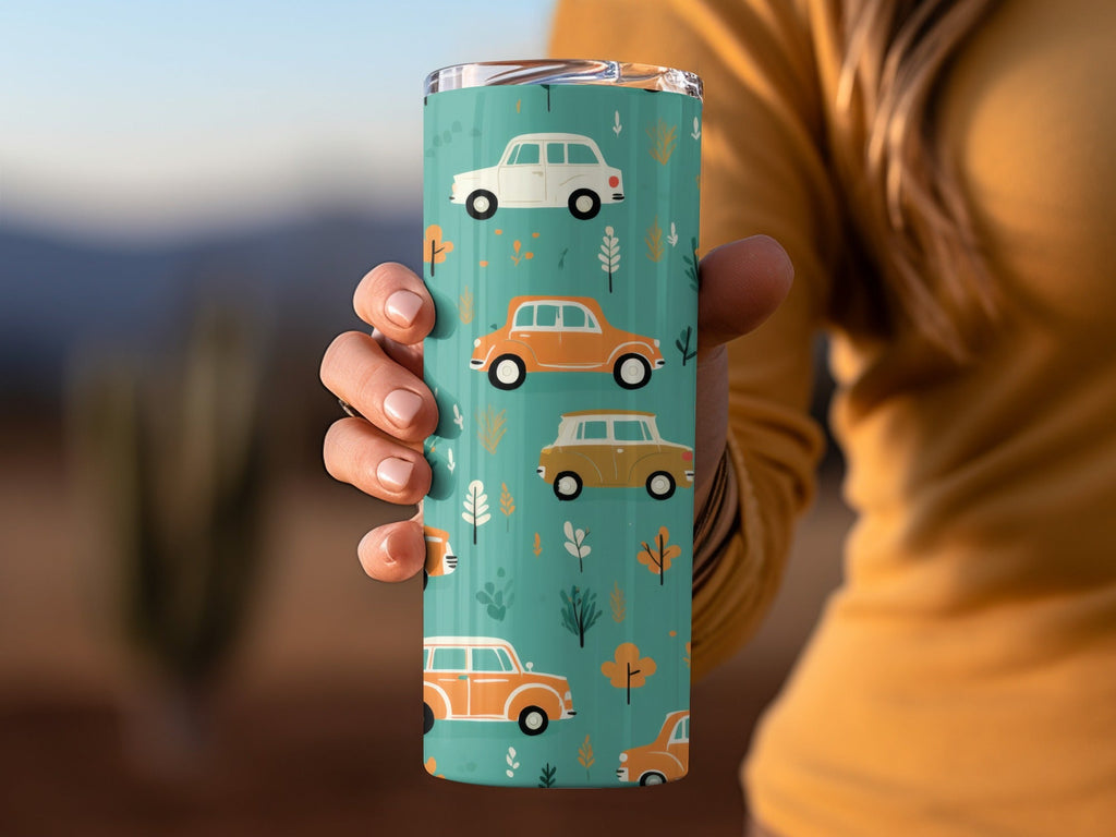 Vintage Car Pattern Digital Paper, Teal, Orange, Retro Vehicles, Scrapbooking Paper, Kids Fabric Design, Car Lover Gift, Digital Download - Moore and Mountain